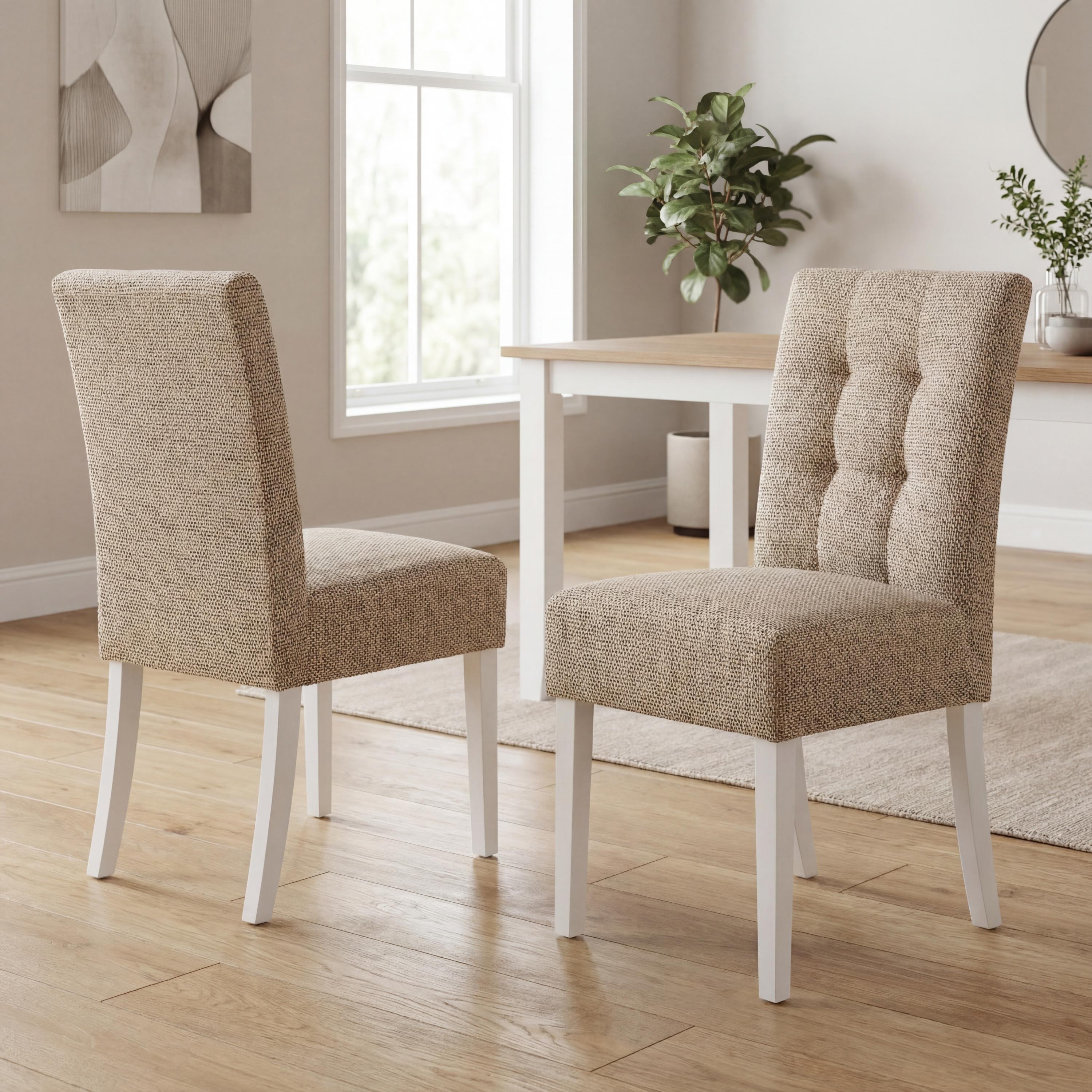 Belgraone Oatmeal Tweed Effect Waffle Back Dining Chair – White Legs (2pk) by Shankar | Style Our Home