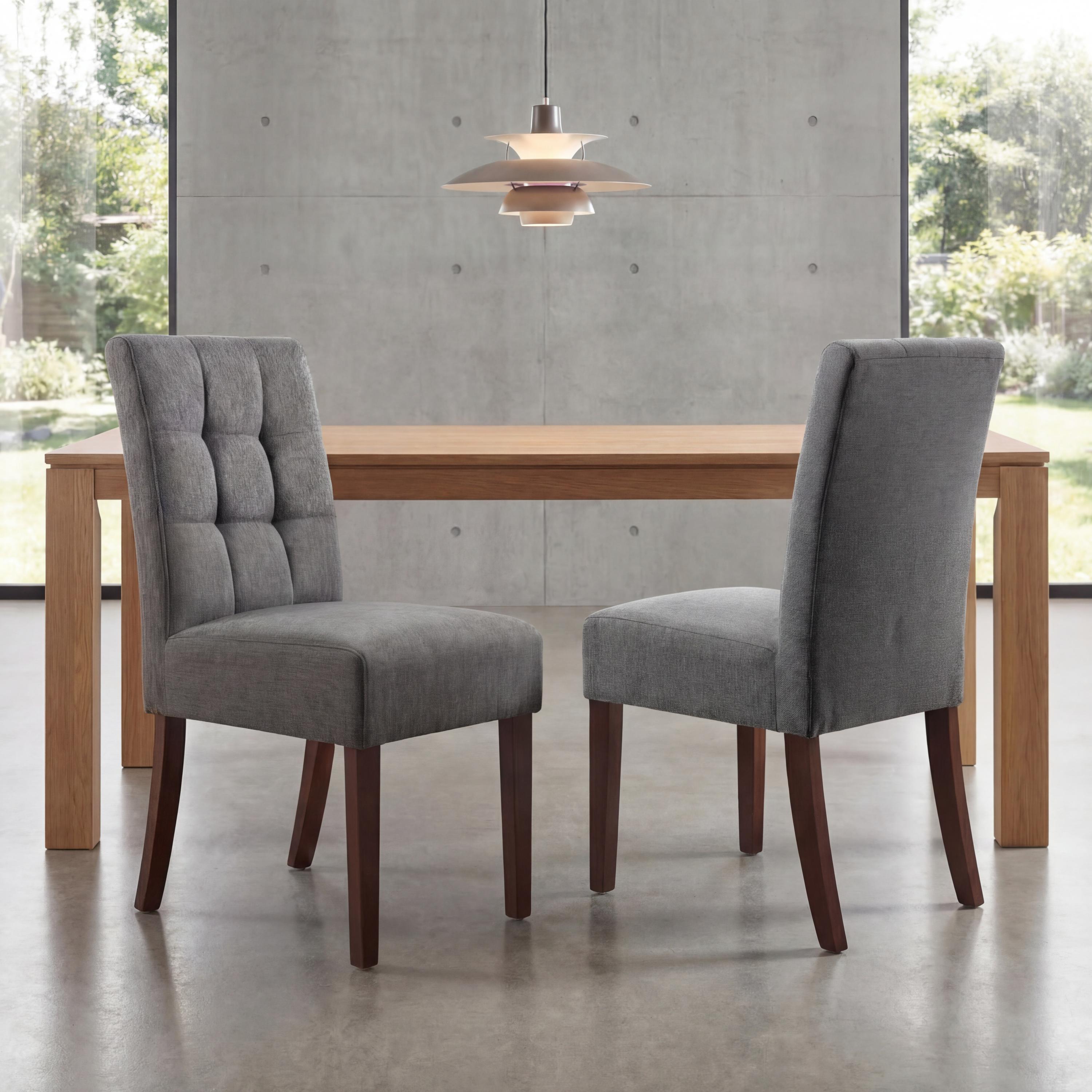 Belgraone Steel Grey Linen Effect Waffle Back Dining Chair – Walnut Legs (2pk) by Shankar | Style Our Home