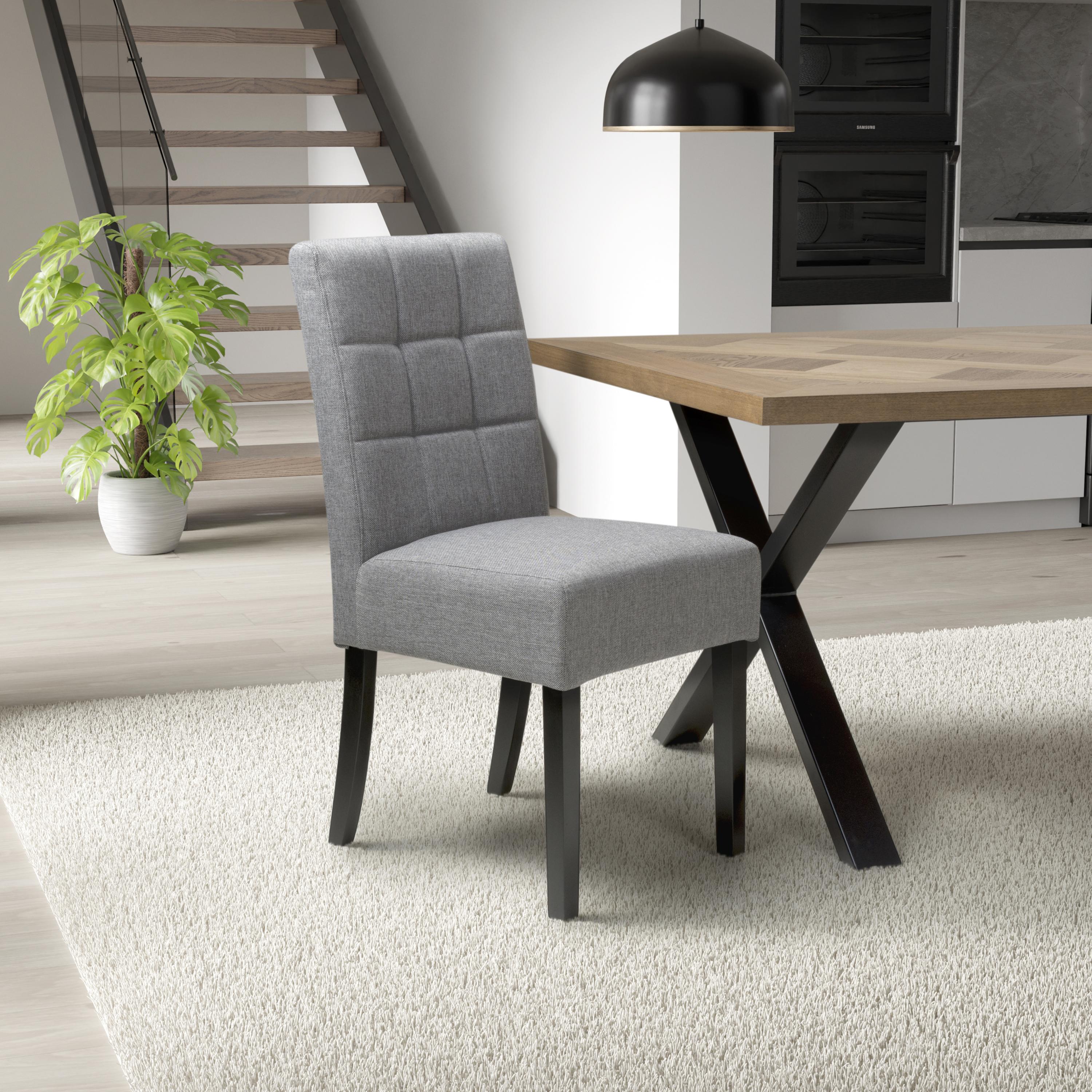 Belgraone Silver Grey Linen Effect Waffle Back Dining Chair – Black Legs (2pk) by Shankar | Style Our Home