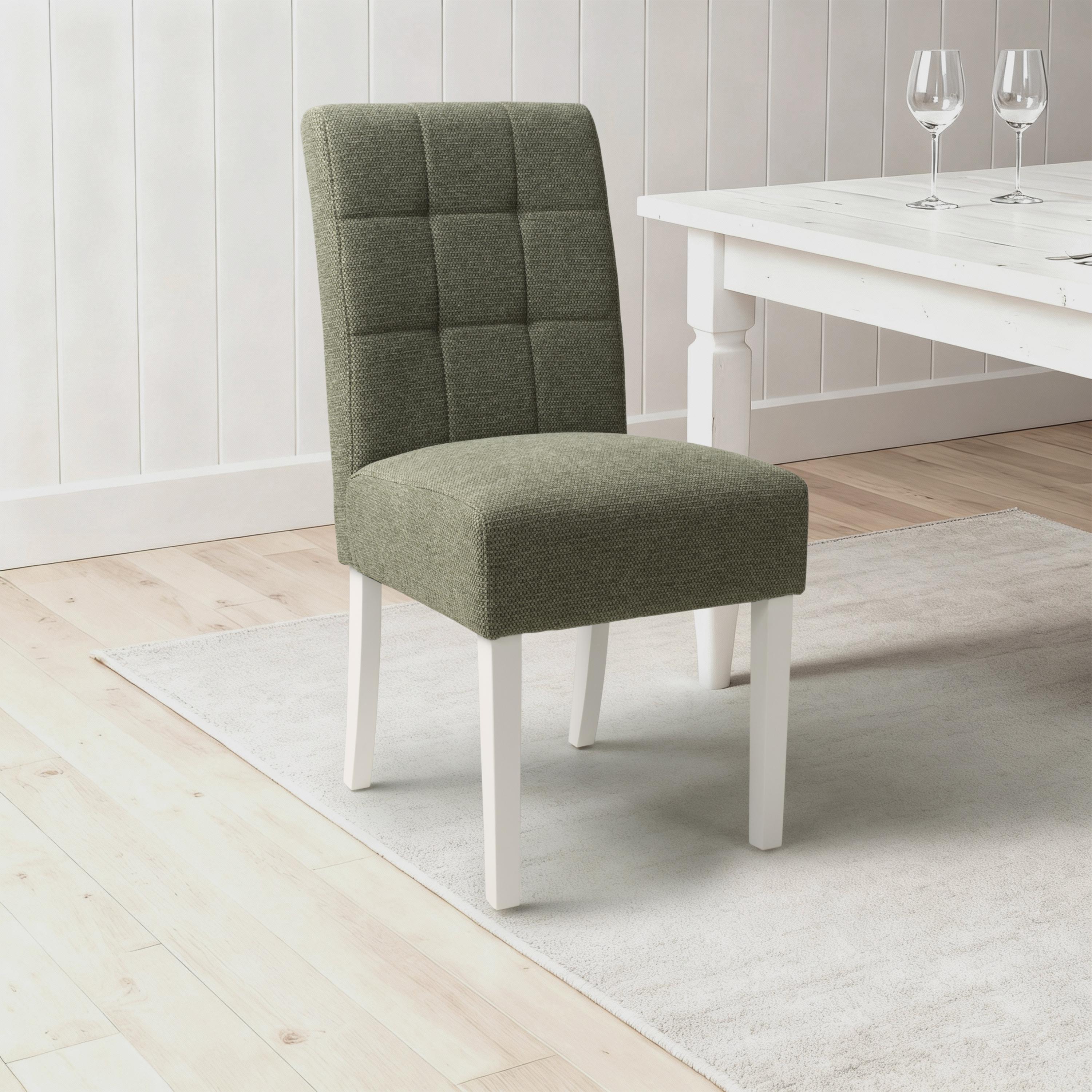 Alderfield Green Weave Waffle Back Dining Chair – White Legs (2pk) by Shankar | Style Our Home