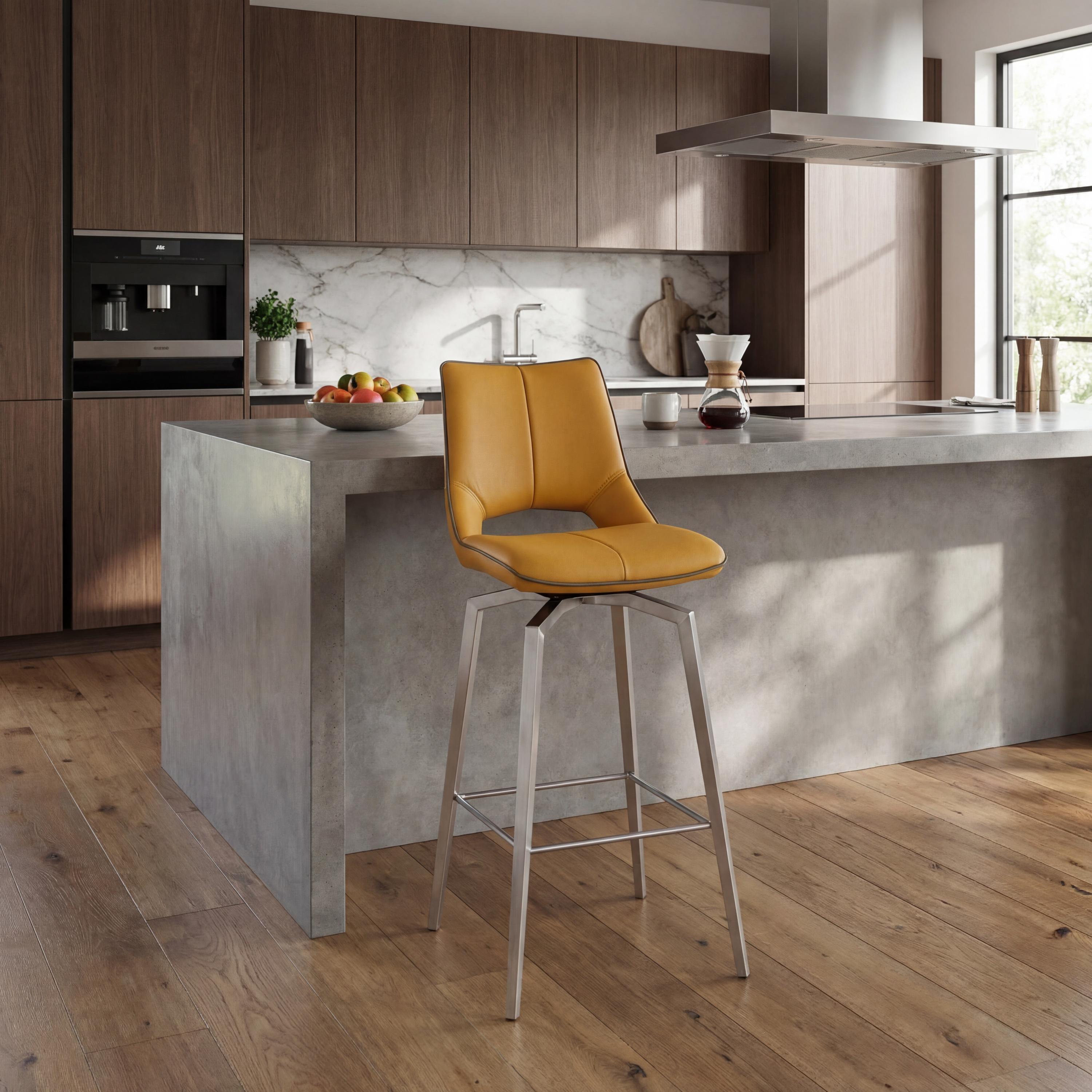 Somerwick Yellow Swivel Bar Chair – Stainless Steel Legs by Shankar | Style Our Home
