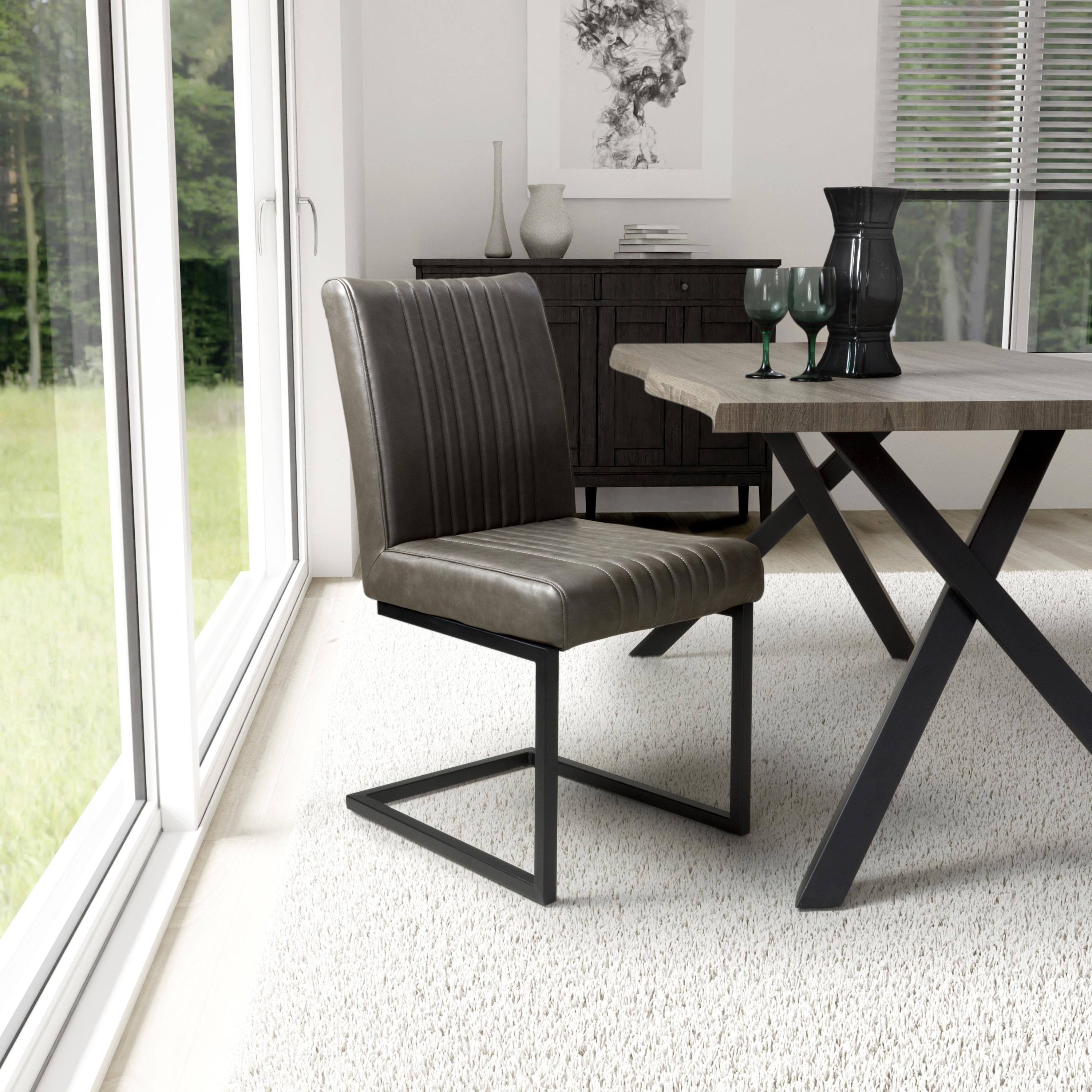 Langfland Brownish Grey Leather Effect Industrial Dining Chair – Dark Grey Cantilever Legs (2pk) by Shankar | Style Our Home