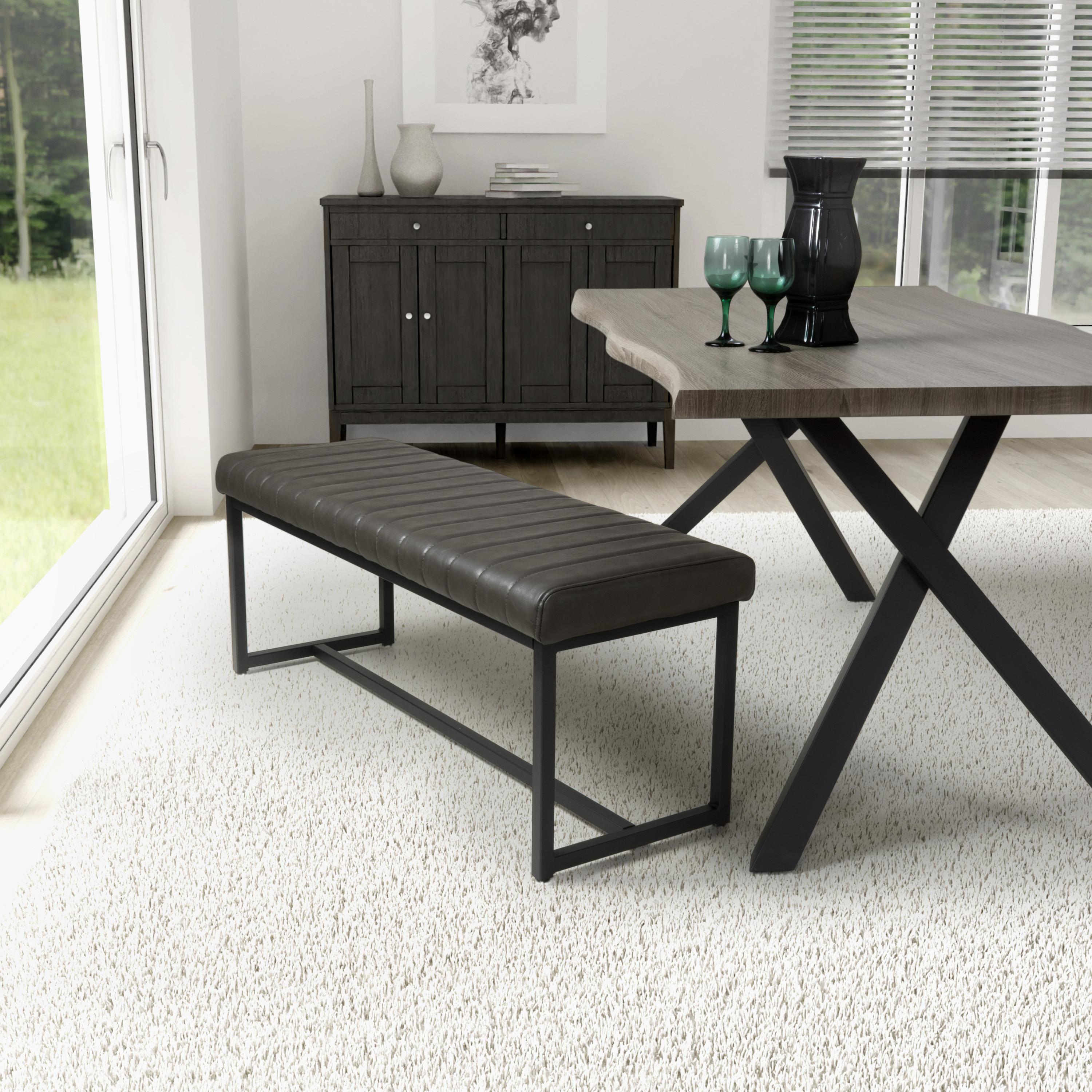 Oakmerow Brownish Grey Leather Effect Industrial Bench – Black Metal Frame by Shankar | Style Our Home