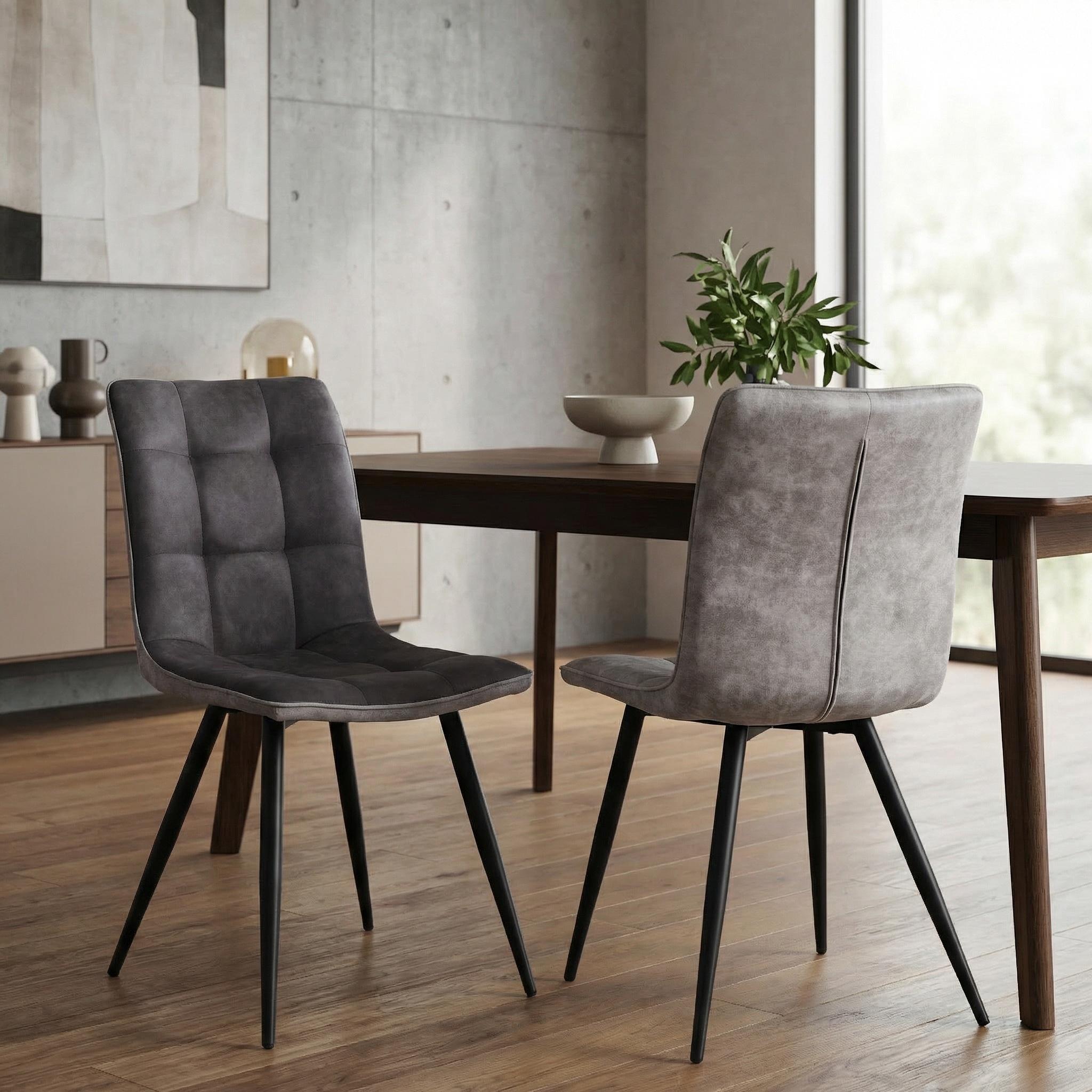 Marlowell Twin Tone Suede Effect Dining Chair – Dark Grey Seat & Black Metal X Frame Legs (2pk) by Shankar | Style Our Home