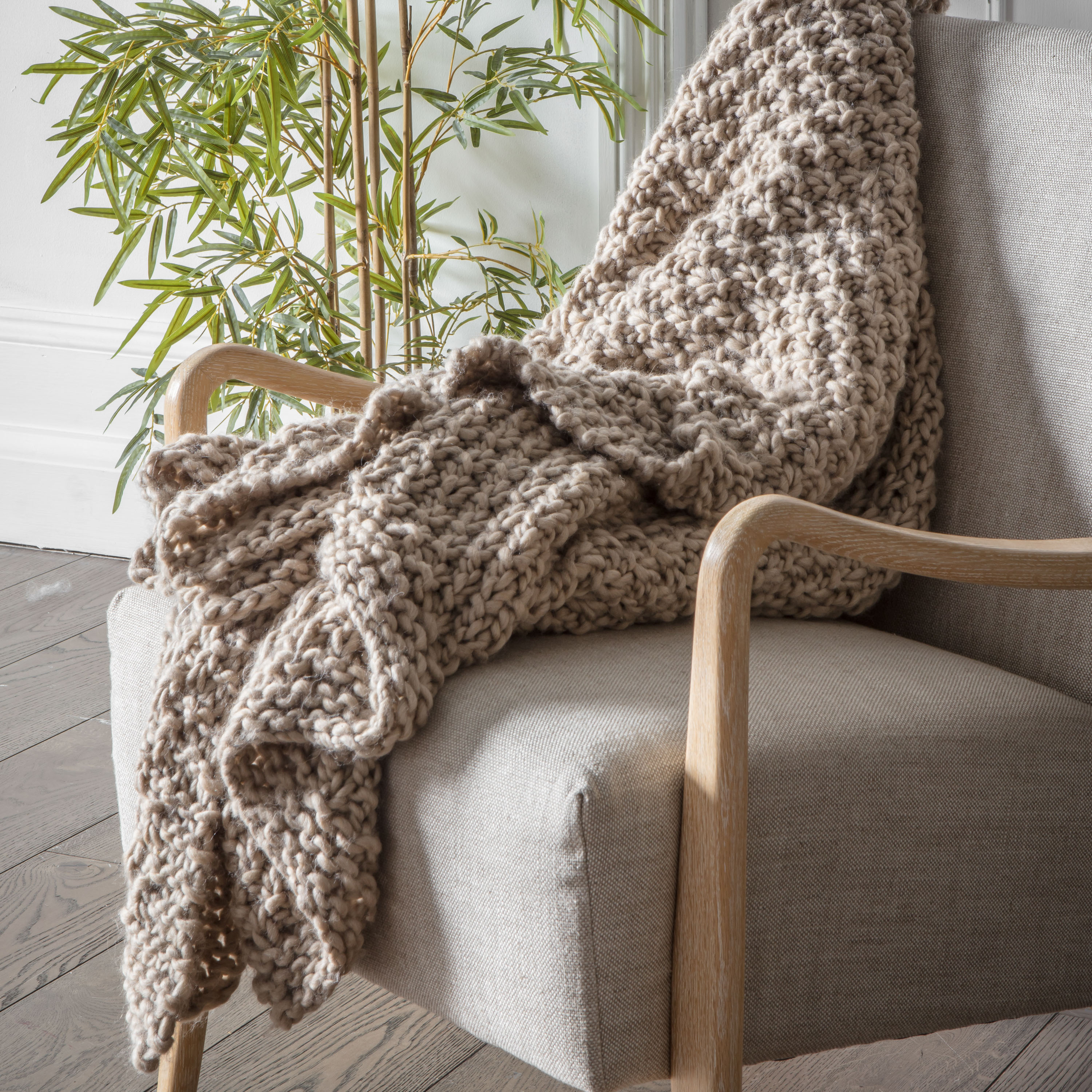 Mossano Chunky Knitted Throw Oatmeal by Gallary Living | Style Our Home