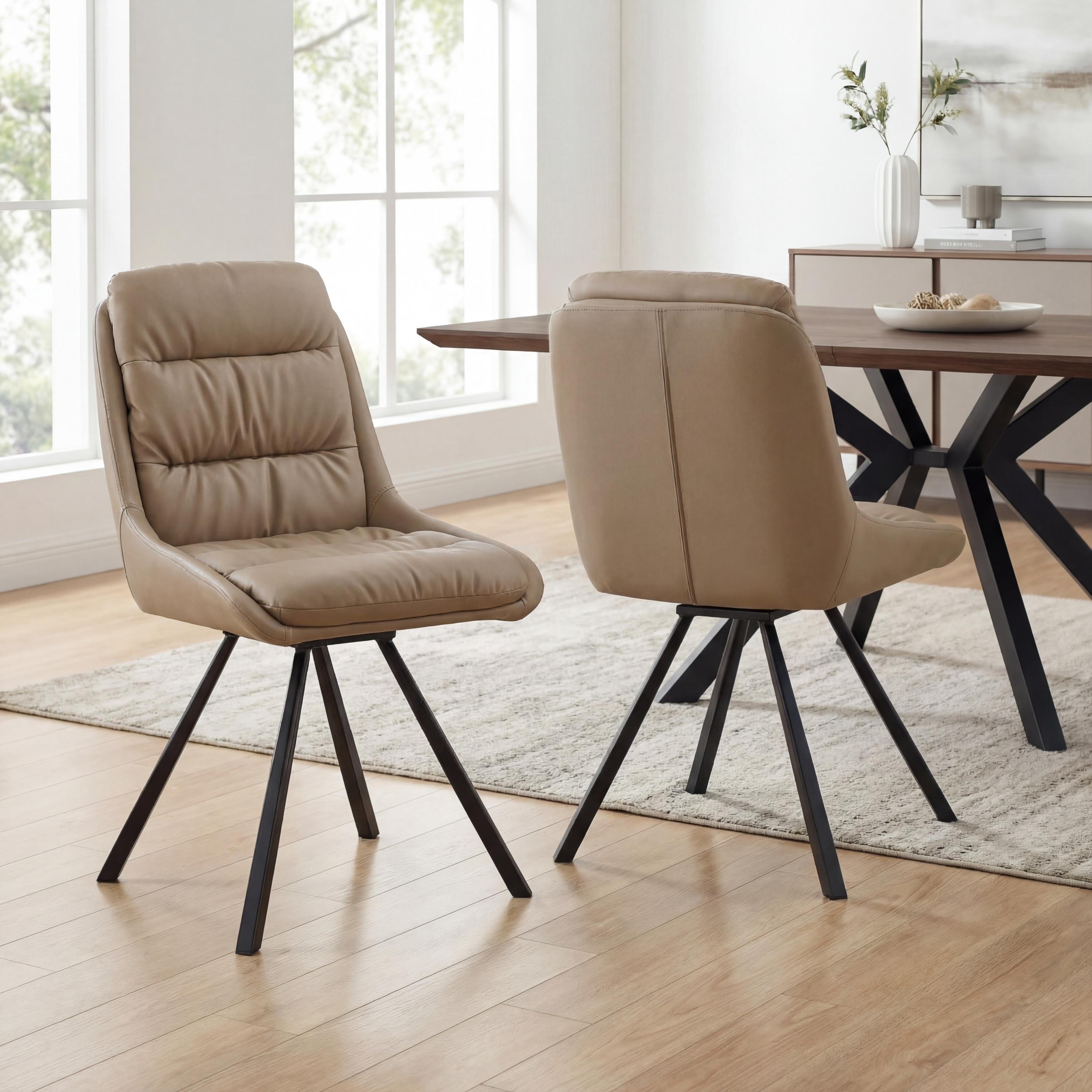 Monteley Mink Leather Effect Swivel Dining Chair – Black Metal Tapered Legs (2pk) by Shankar | Style Our Home