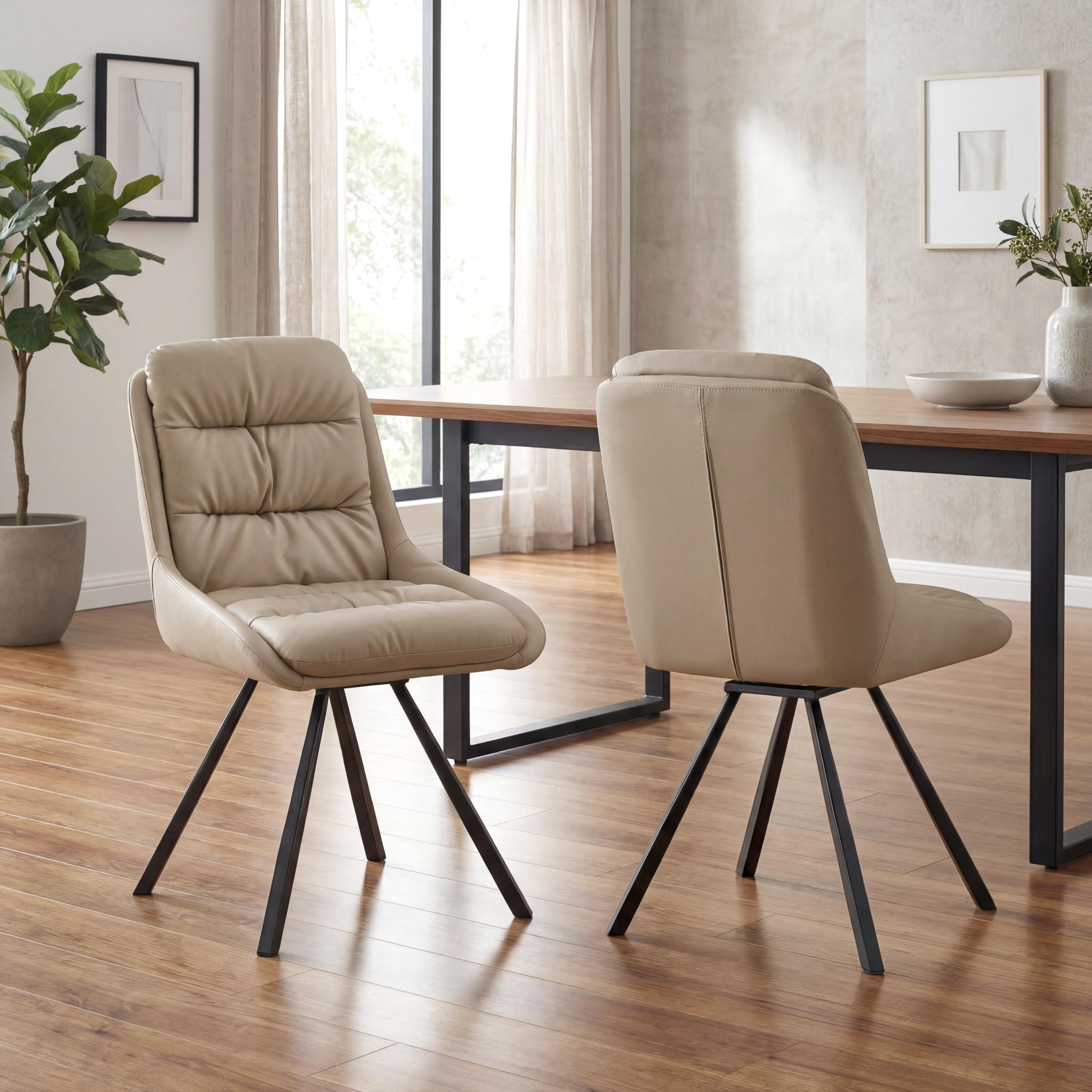 Monteley Cream Leather Effect Swivel Dining Chair – Black Metal Tapered Legs (2pk) by Shankar | Style Our Home