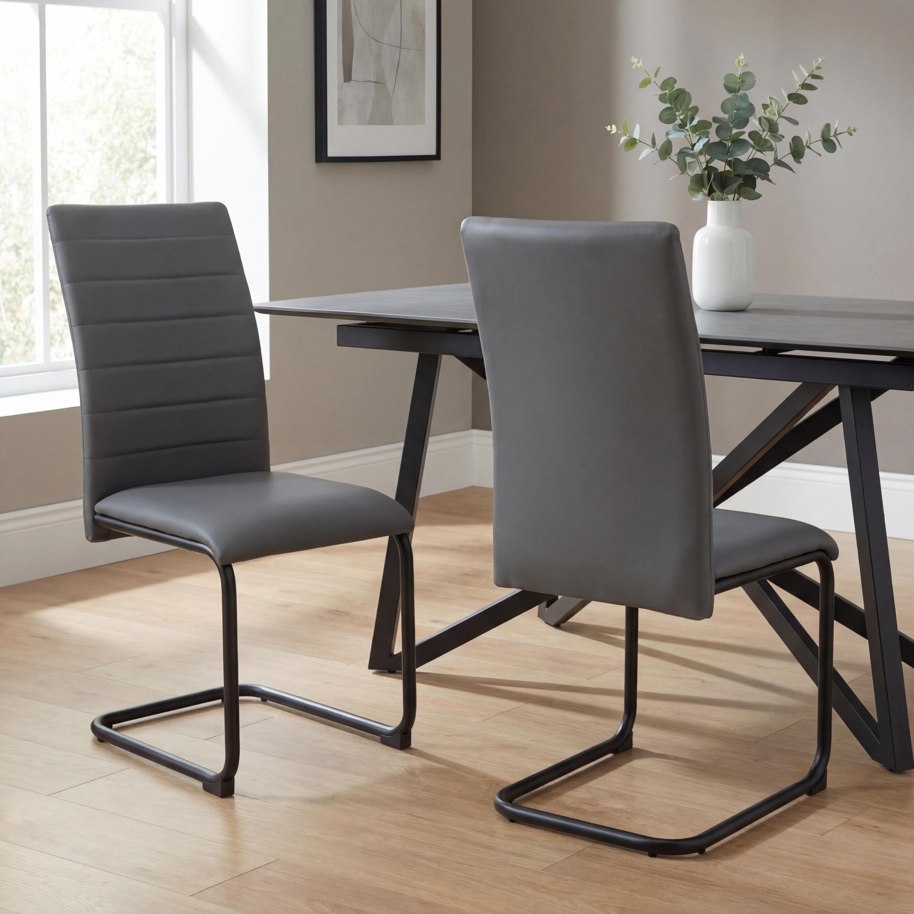 Arlingmere Grey Leather Effect Cantilever Dining Chair – Black Metal Legs (4pk) by Shankar | Style Our Home
