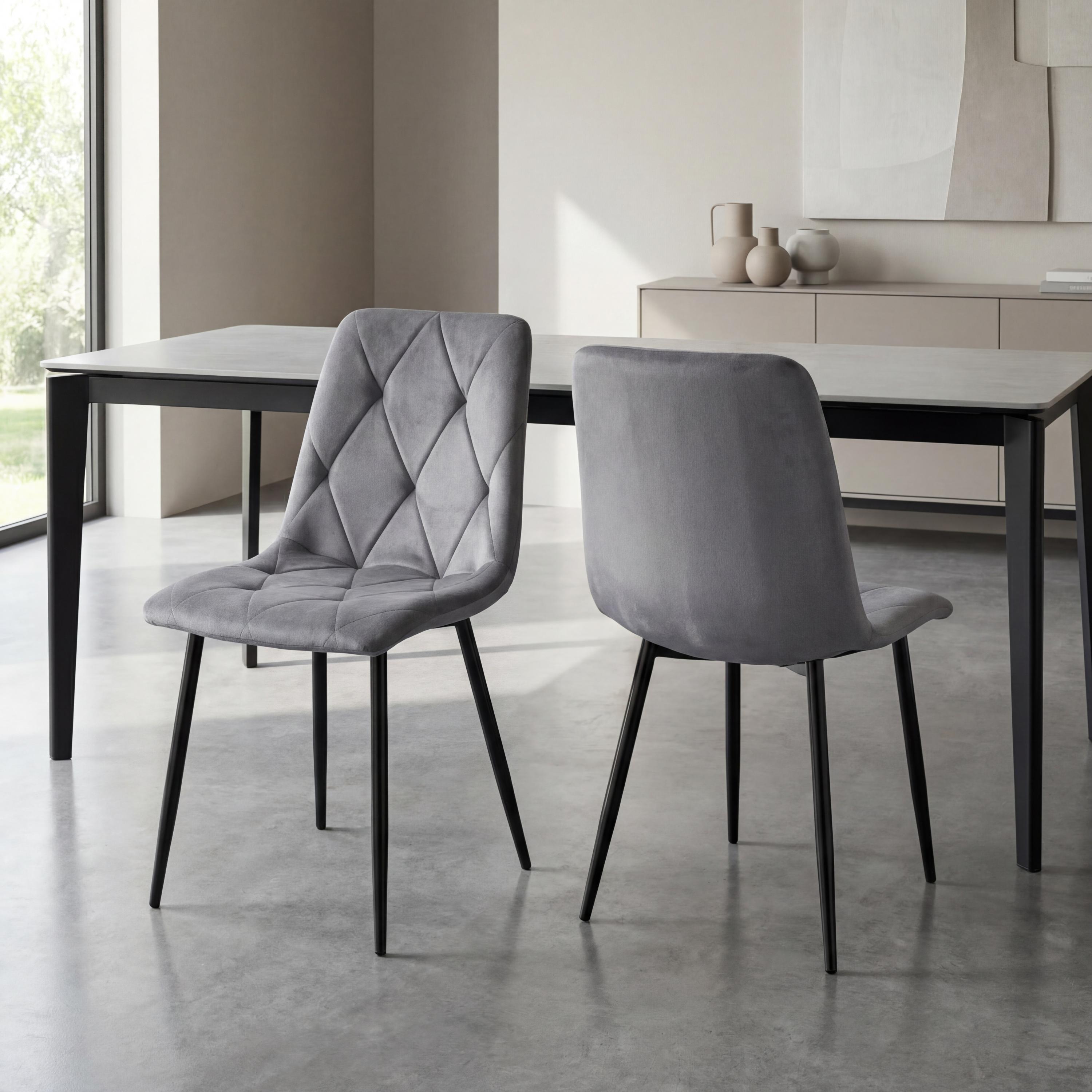 Valenwood Grey Brushed Velvet Dining Chair – Black Metal Cross Frame Legs (4pk) by Shankar | Style Our Home