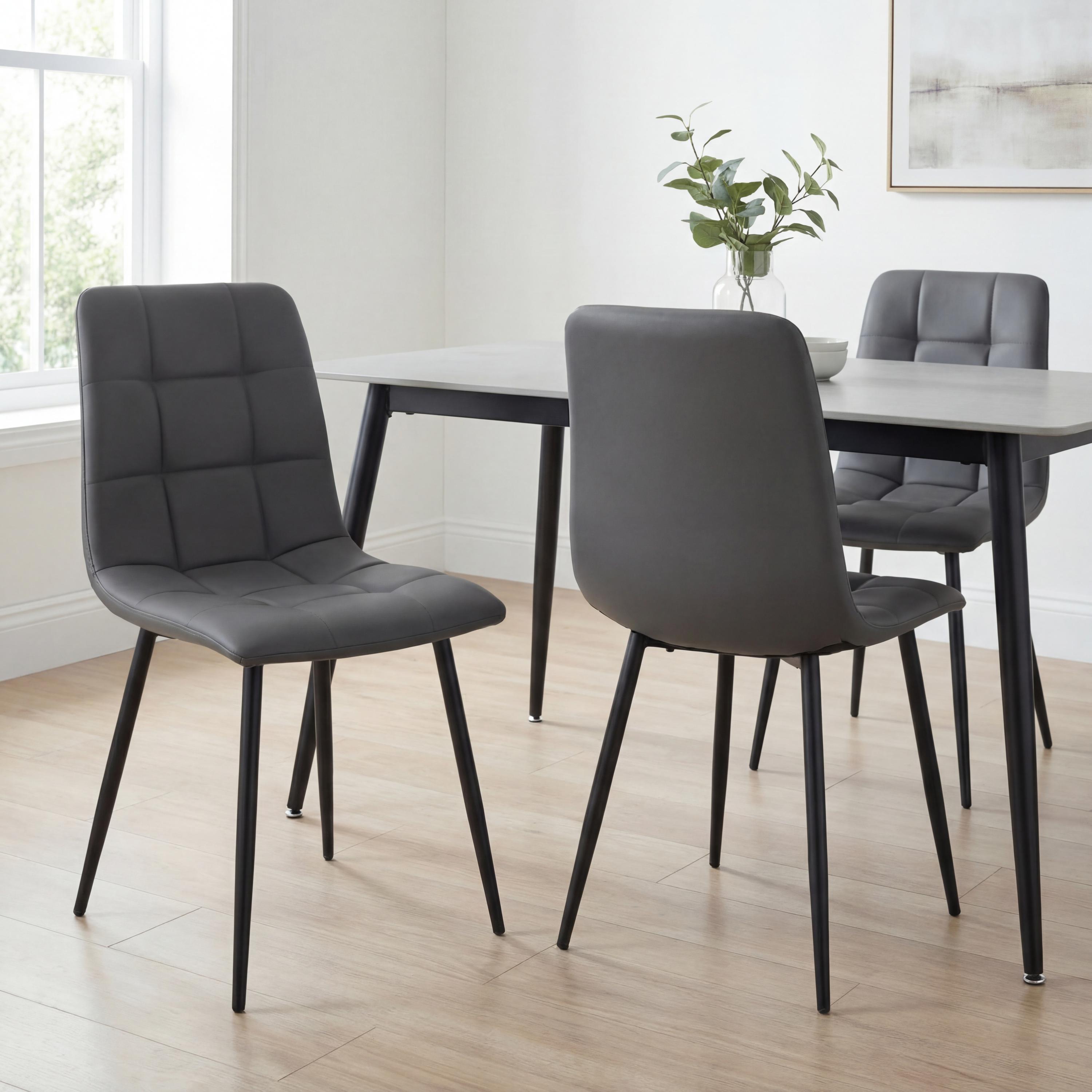 Rivomont Grey Leather Effect Contemporary Dining Chair – Black Metal Tapered Legs (4pk) by Shankar | Style Our Home