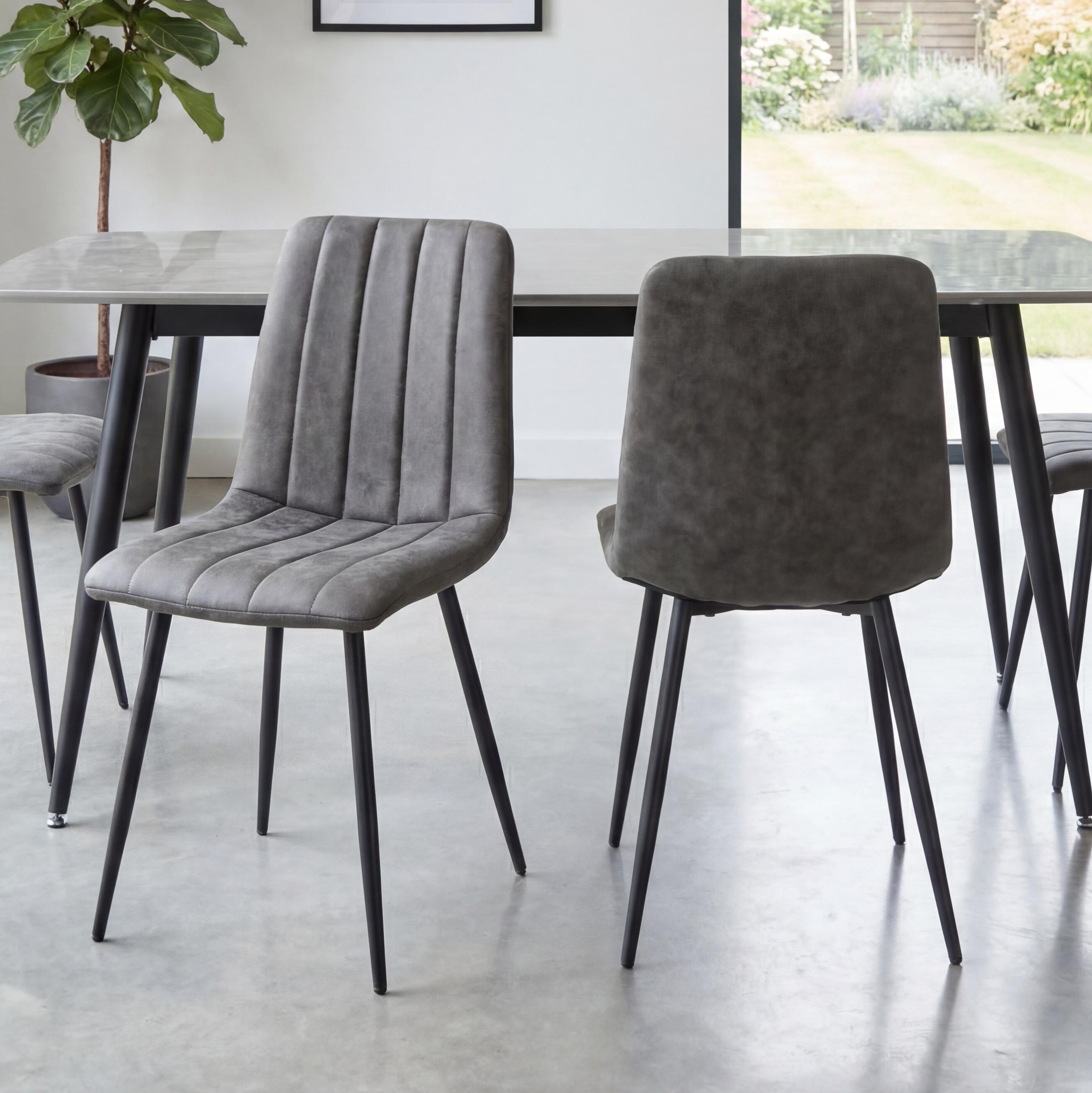Rivomont Grey Microfibre Contemporary Dining Chair – Black Metal Tapered Legs (4pk) by Shankar | Style Our Home