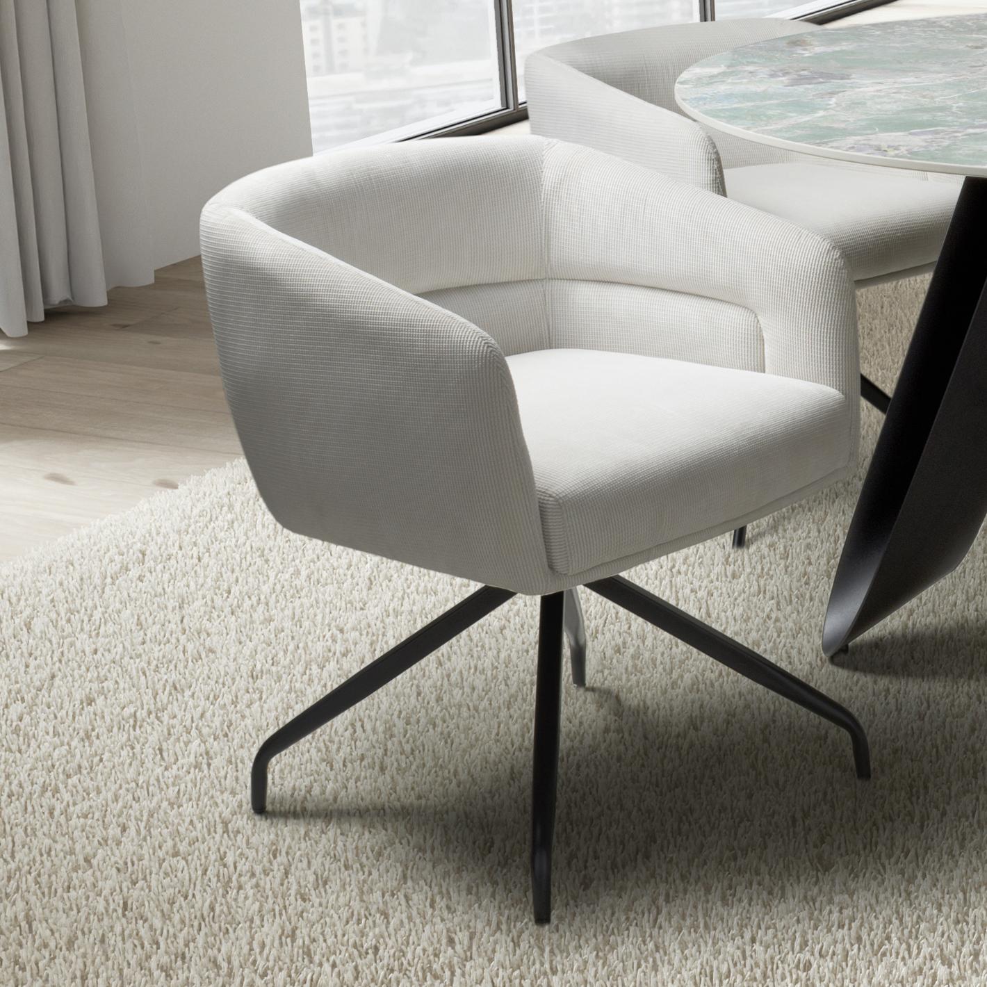 Bromlford White Corduroy Swivel Dining Chair – Black Metal Four Star Base (2pk) by Shankar | Style Our Home