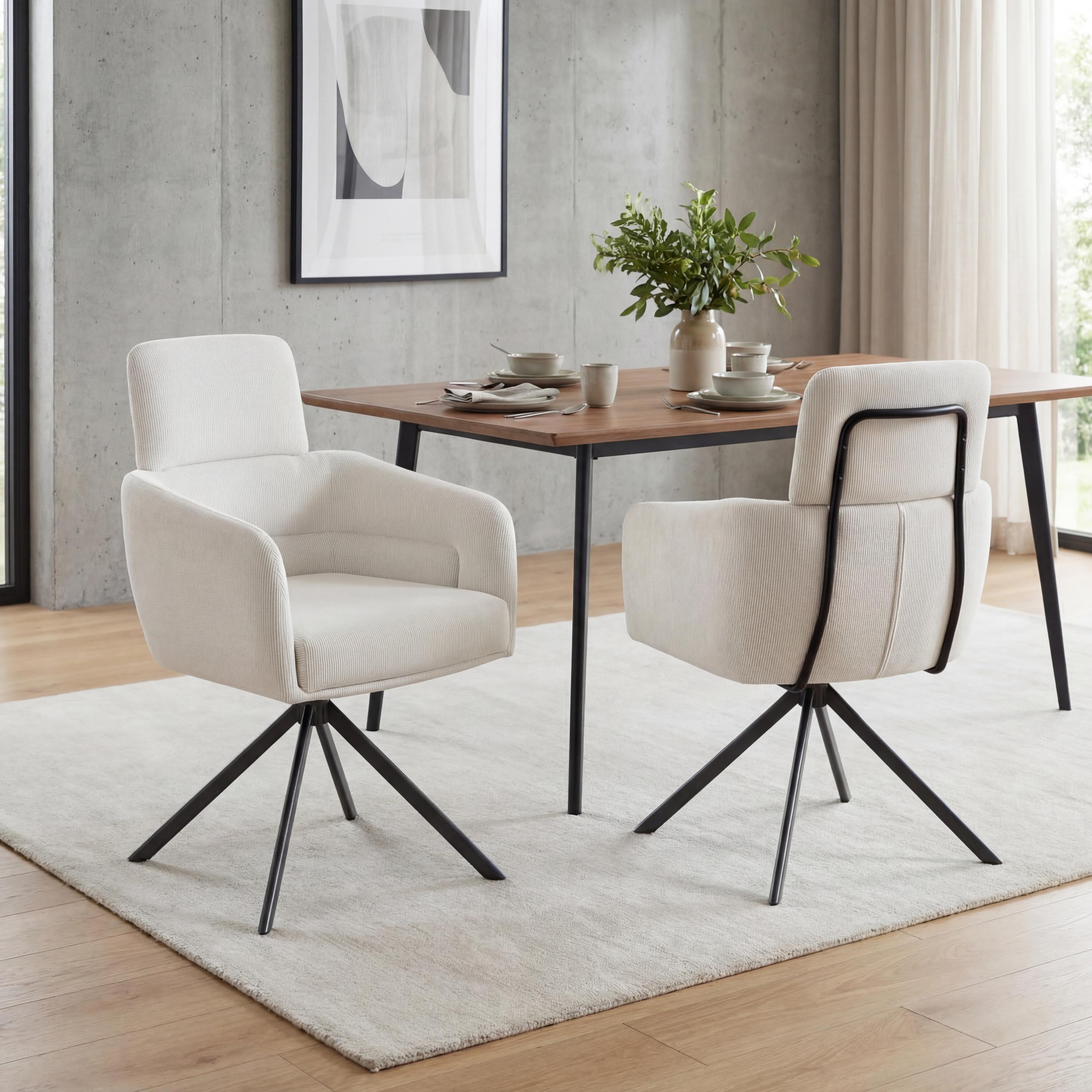 Hadlwick White Corduroy Swivel Dining Chair with Headrest – Black Metal Base (2pk) by Shankar | Style Our Home