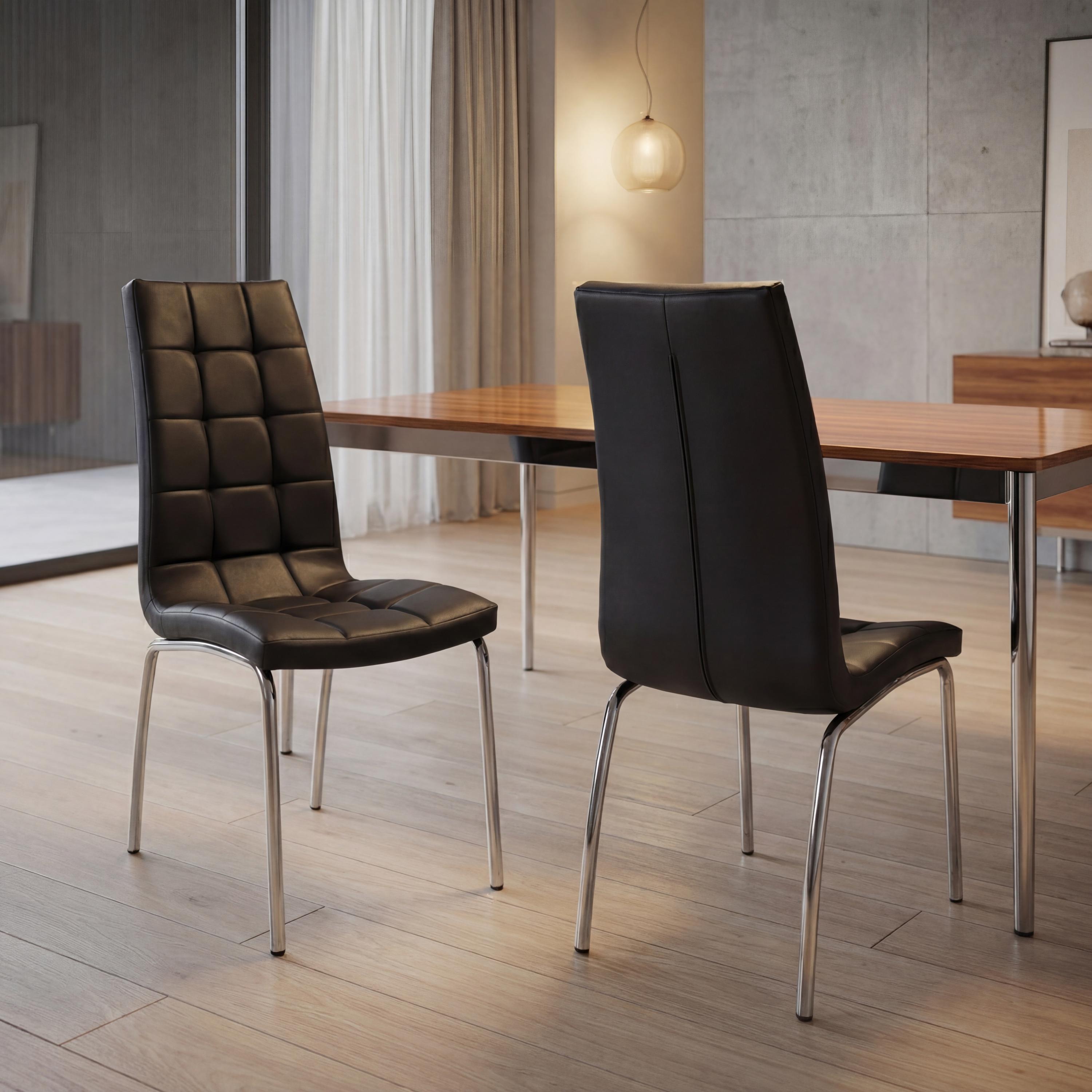 Mayfabury Black Leather Effect Dining Chair – Chrome Metal Legs (2pk) by Shankar | Style Our Home