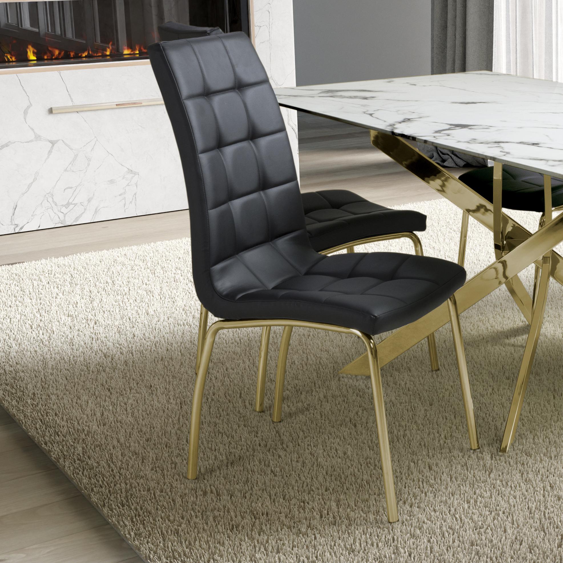 Mayfabury Black Leather Effect Dining Chair – Gold Chrome Metal Legs (2pk) by Shankar | Style Our Home