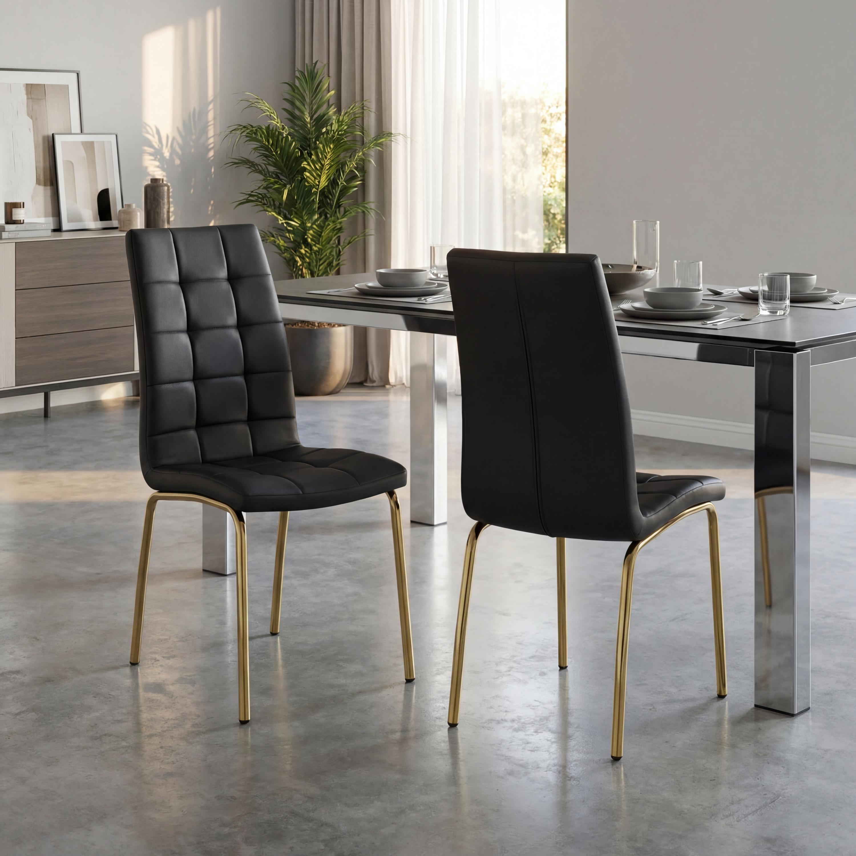 Mayfabury Black Leather Effect Dining Chair – Gold Chrome Metal Legs (2pk) by Shankar | Style Our Home