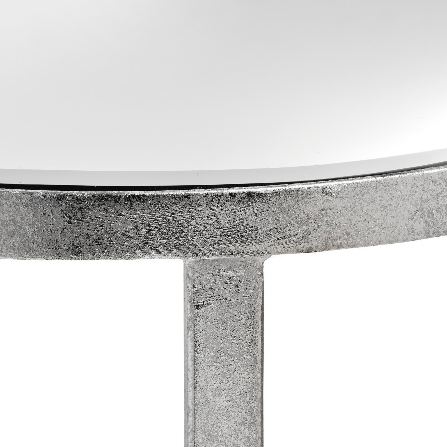 Mirrored Silver Half Moon Table With Cross Detail - Style Our Home