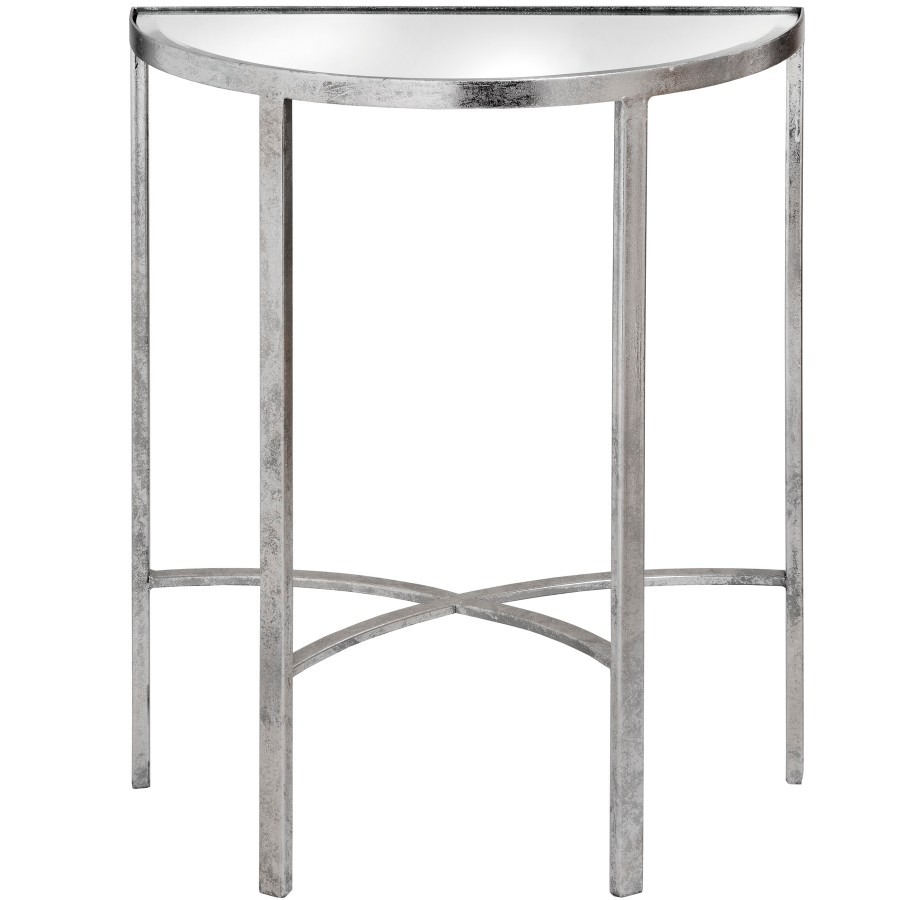 Mirrored Silver Half Moon Table With Cross Detail - Style Our Home