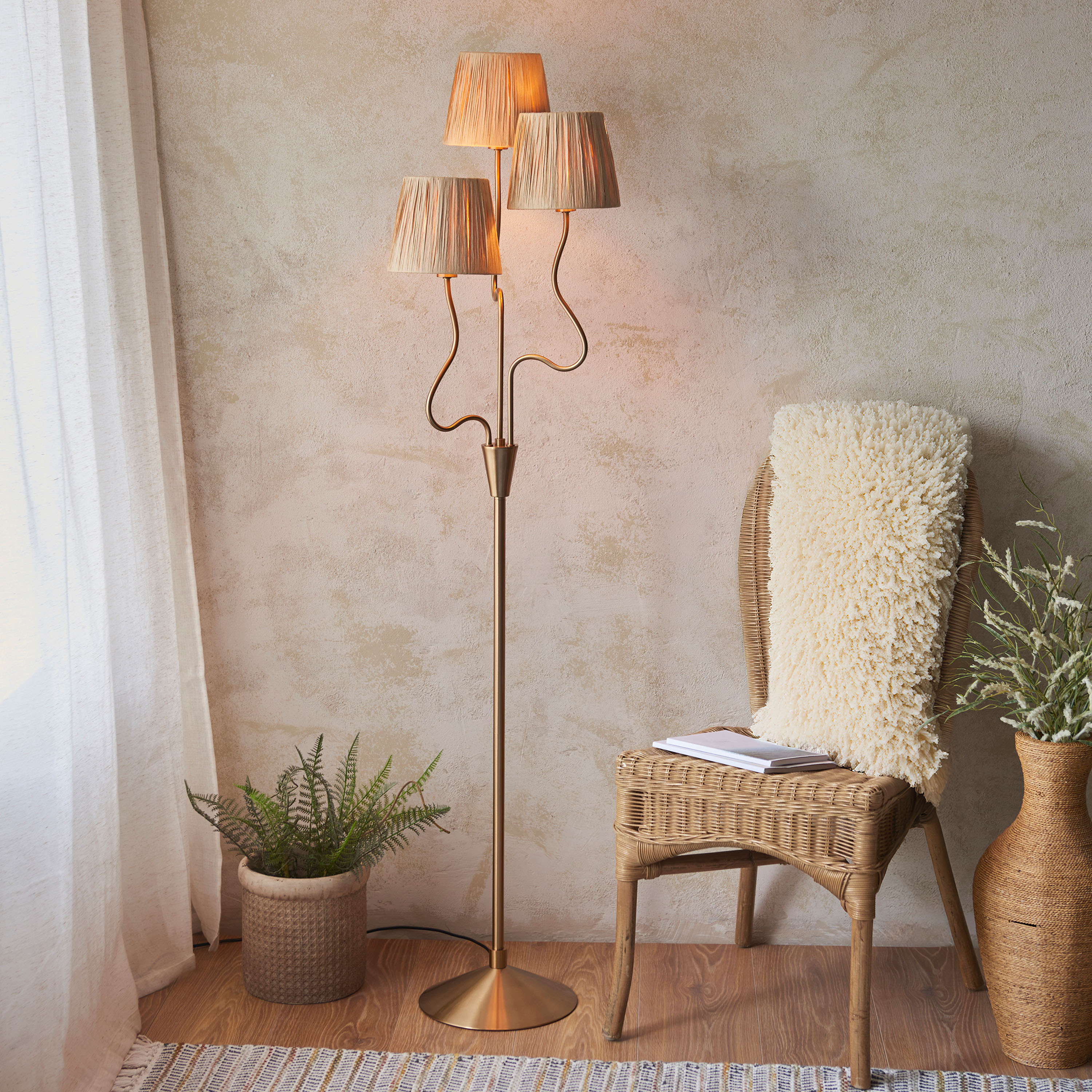 Wrigglano 3 Floor Lamp Brushed Aged Brass by Gallary Living | Style Our Home