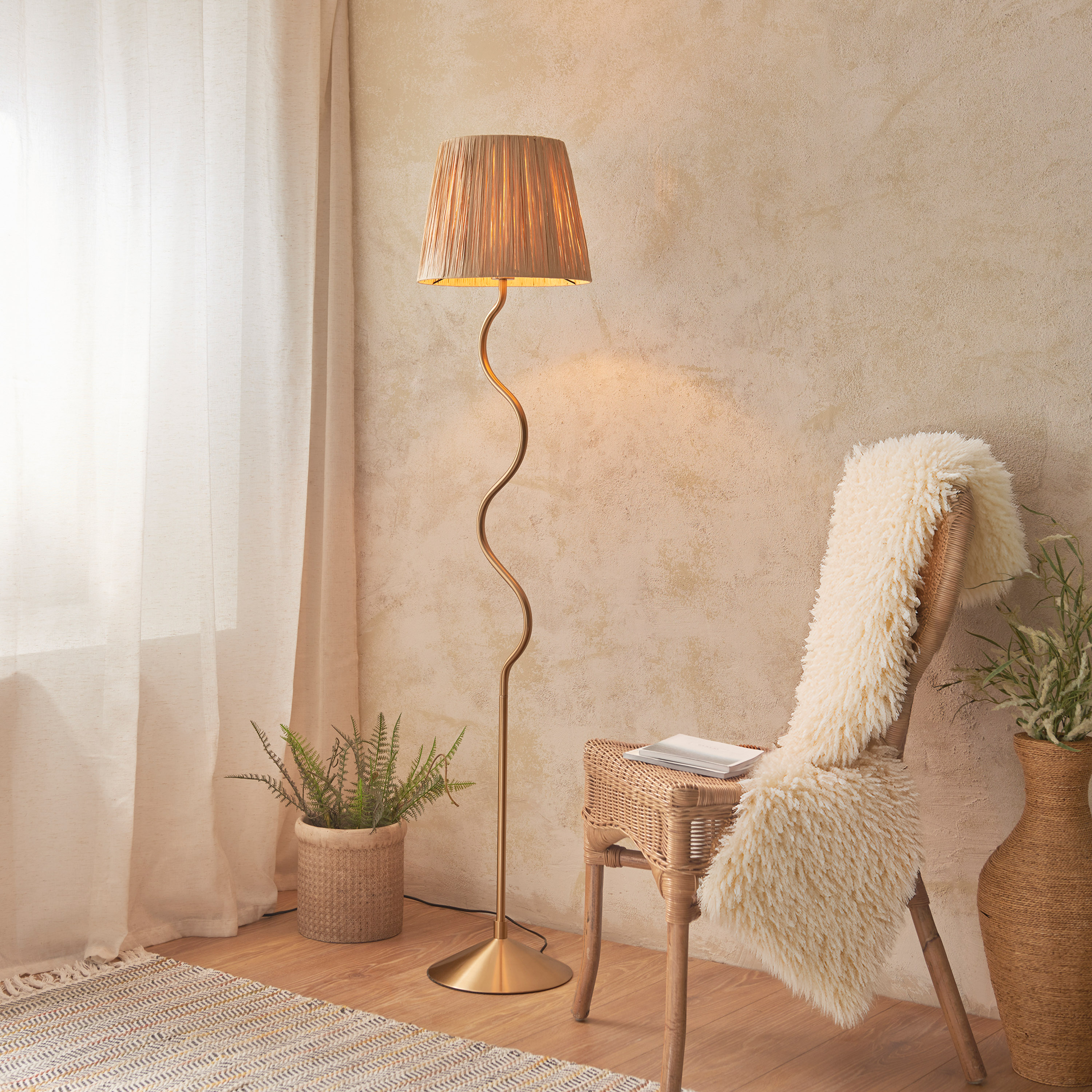 Wrigglano 1 Floor Lamp Brushed Aged Brass by Gallary Living | Style Our Home