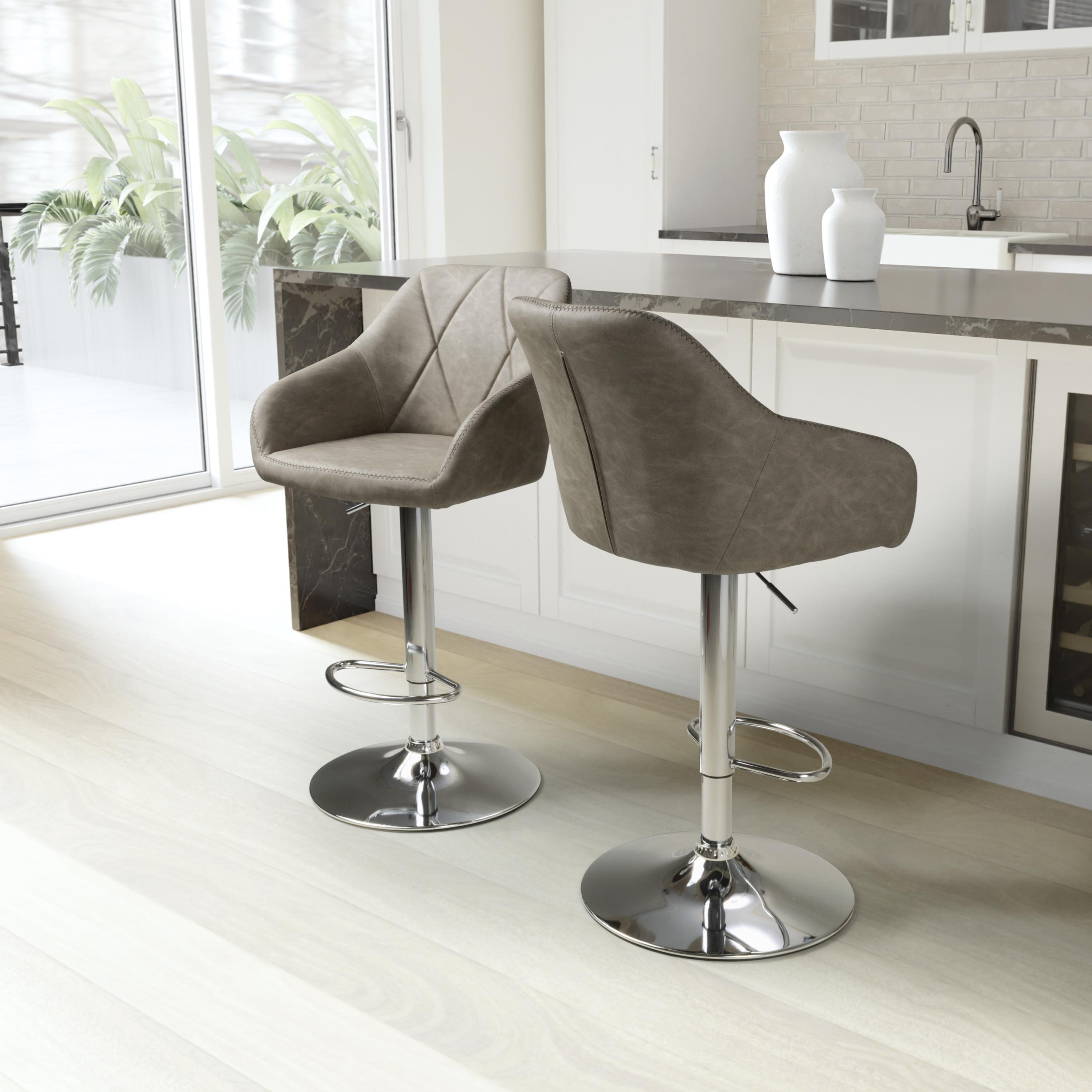 Carltmere Mink Leather Effect Swivel Bar Stool with Chrome Base (2pk) by Shankar | Style Our Home