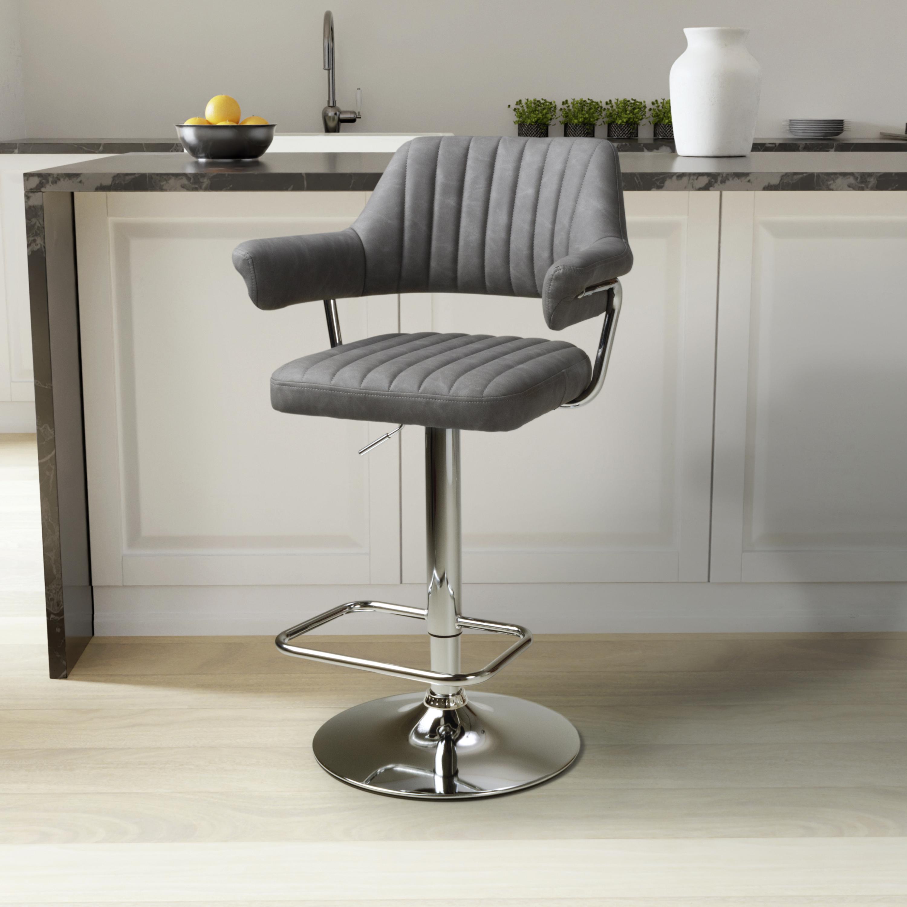 Carltmere Charcoal Leather Effect Swivel Bar Stool with Chrome Frame (2pk) by Shankar | Style Our Home
