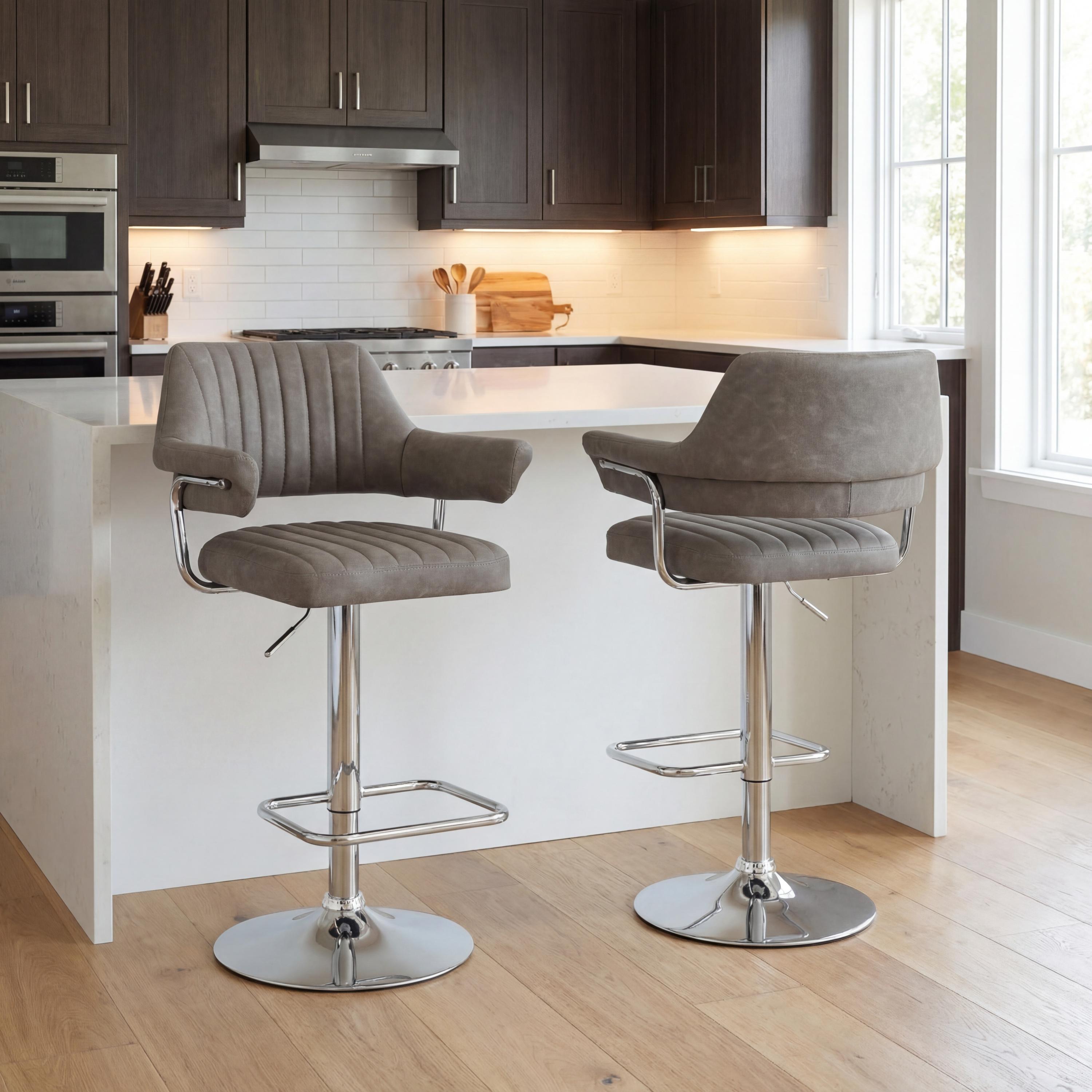 Carltmere Charcoal Leather Effect Swivel Bar Stool with Chrome Frame (2pk) by Shankar | Style Our Home