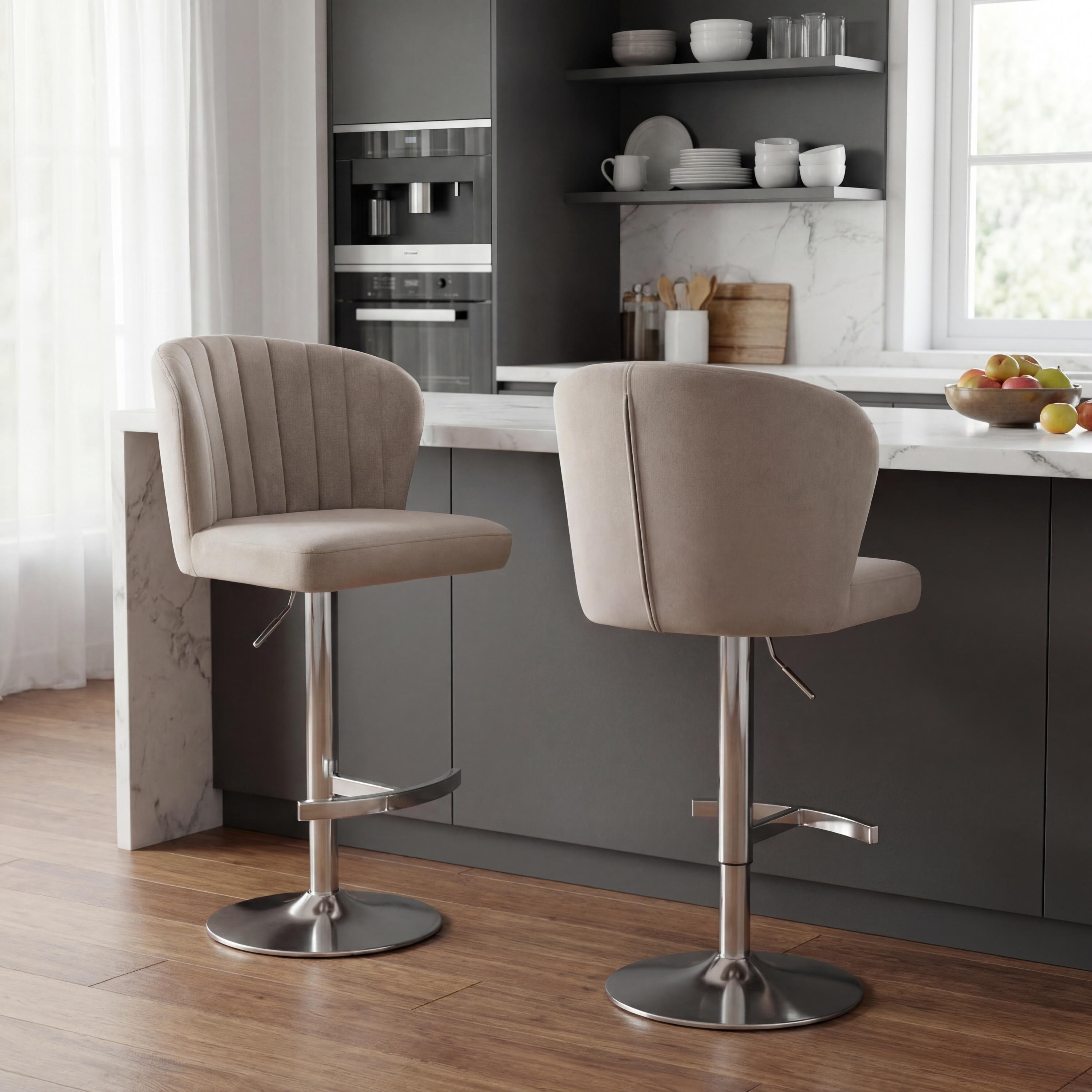 Carltmere Mink Brushed Velvet Swivel Bar Stool with Stainless Steel Base by Shankar | Style Our Home