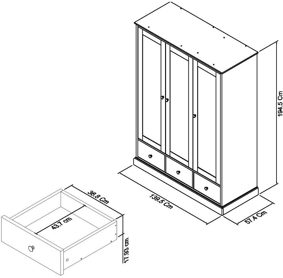 Ashby Soft Grey Triple Wardrobe