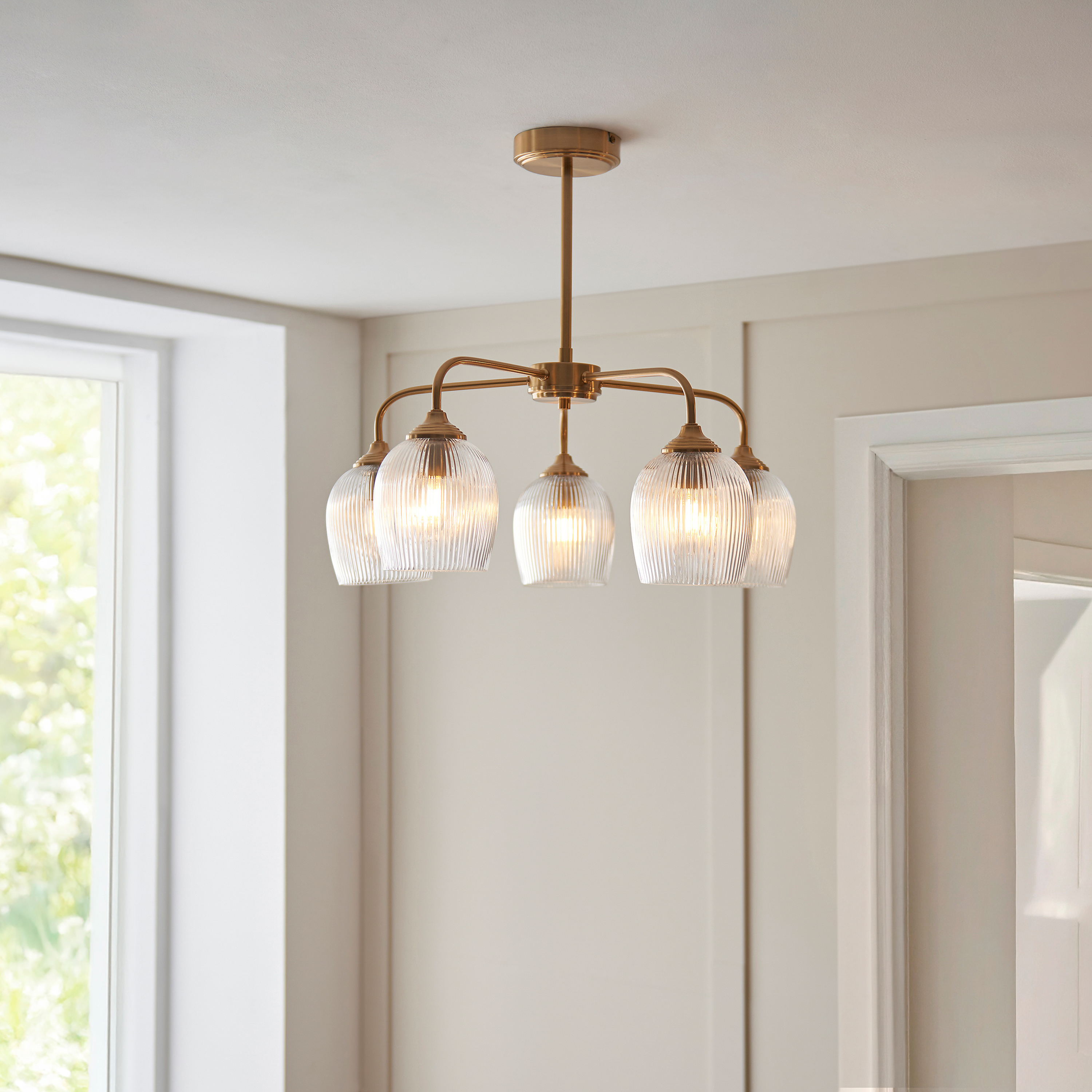 Ashcrano Ribbed 5 Pendant Light Brushed Aged Brass by Gallary Living | Style Our Home