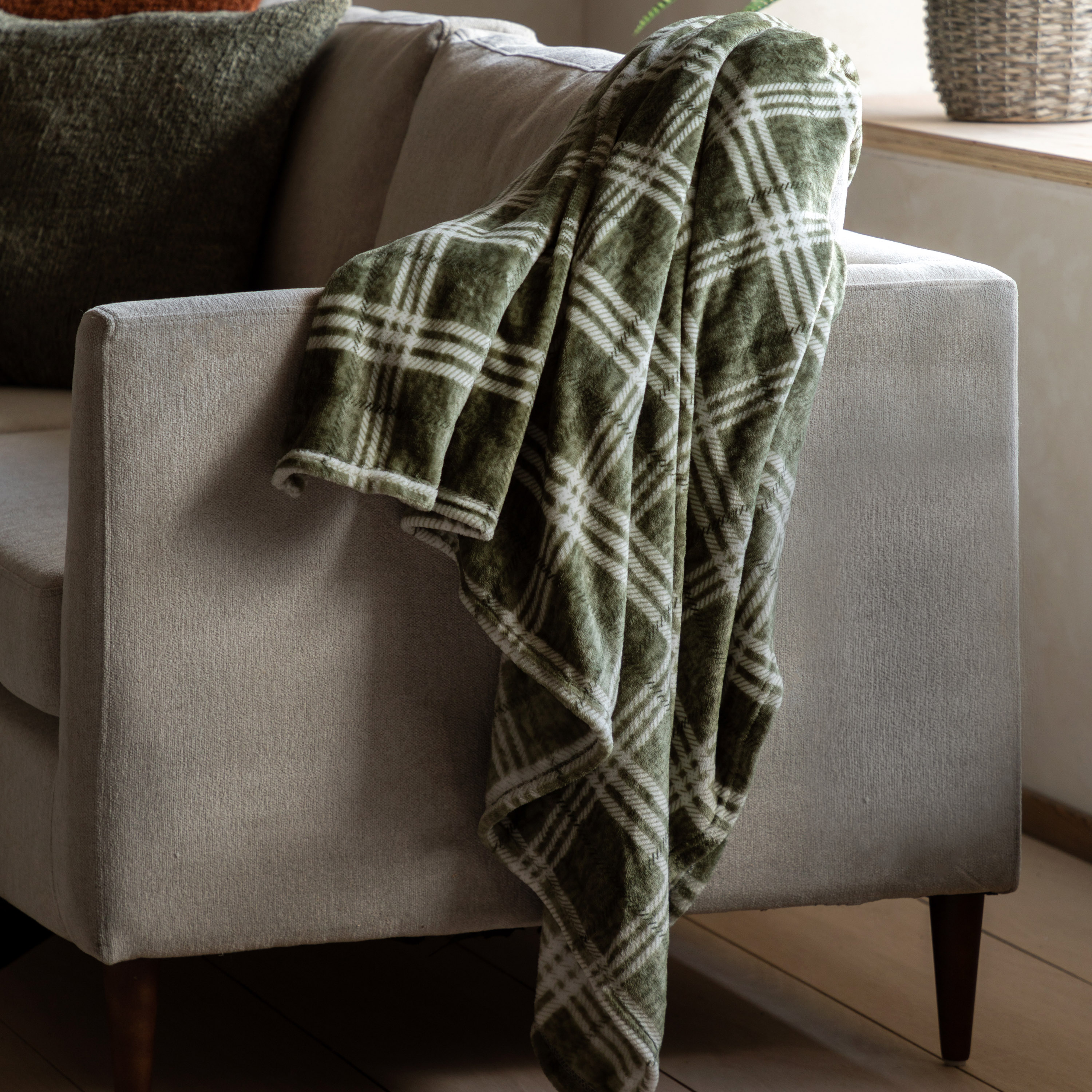 Checkmato Rolled Fleece Olive by Gallary Living | Style Our Home