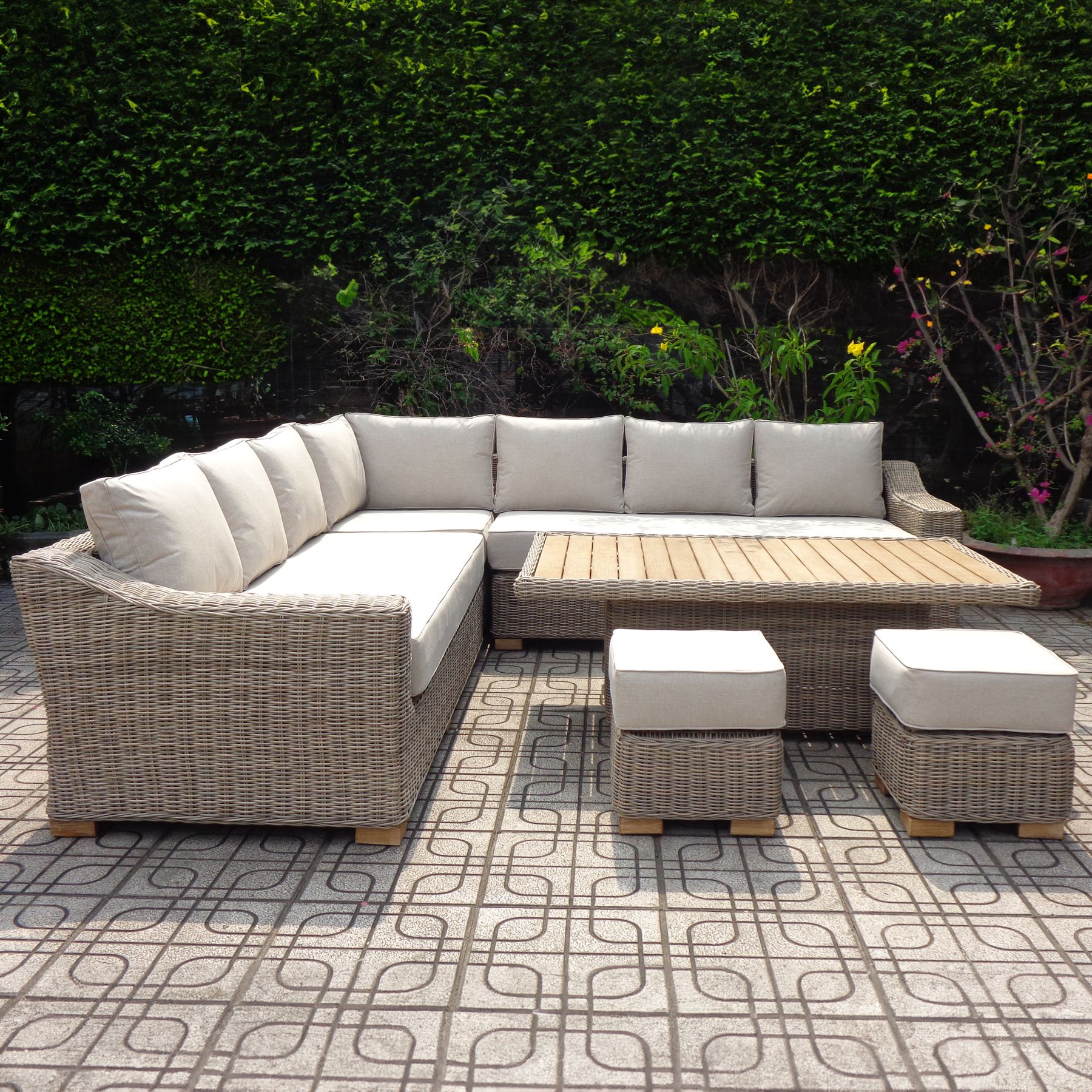 Capri Outdoor Large Corner Set With Riser Table + 2 Stools by Hill Interiors | Style Our Home  