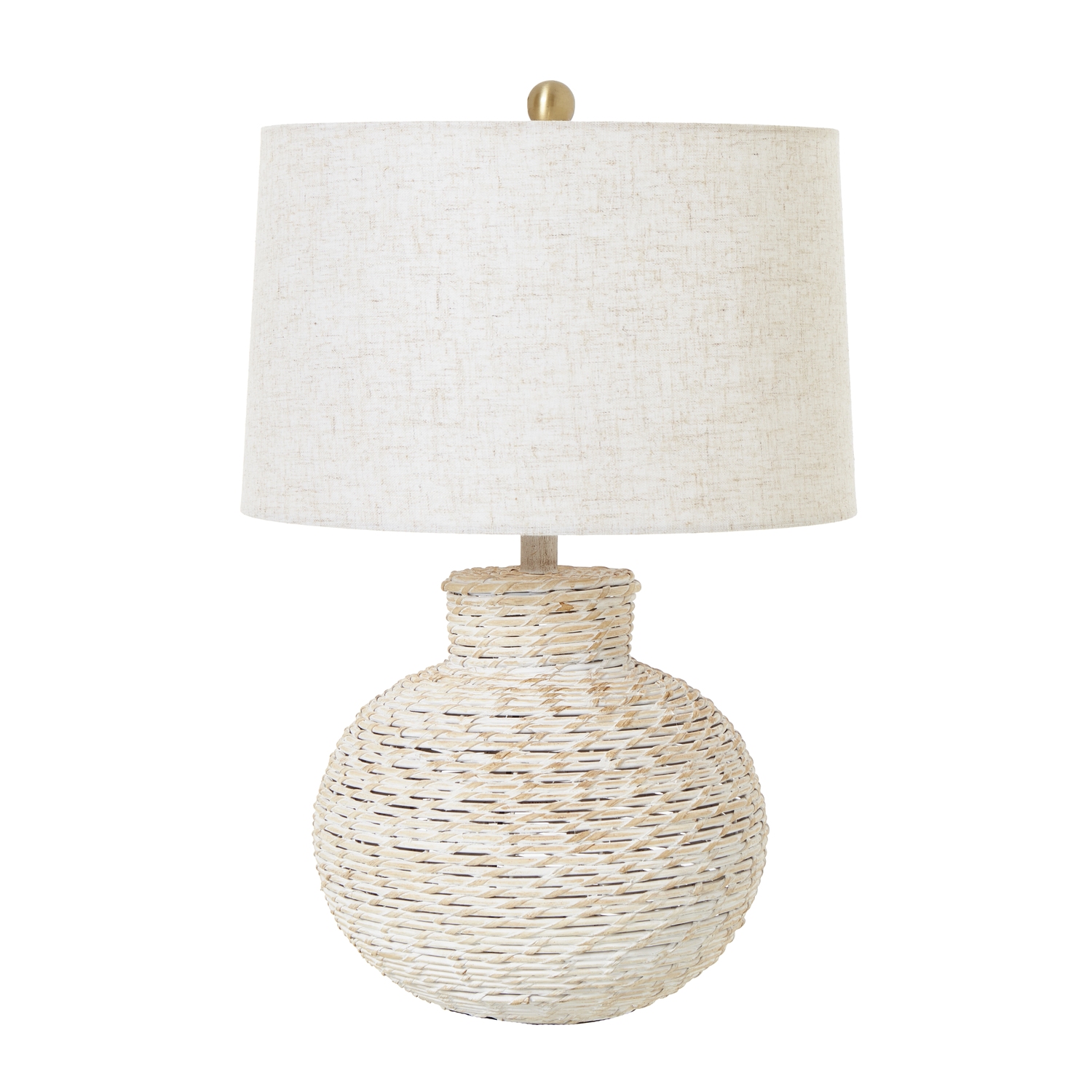 White Wash Bulbous Wicker Table Lamp With Linen Shade by Hill Interiors | Style Our Home  