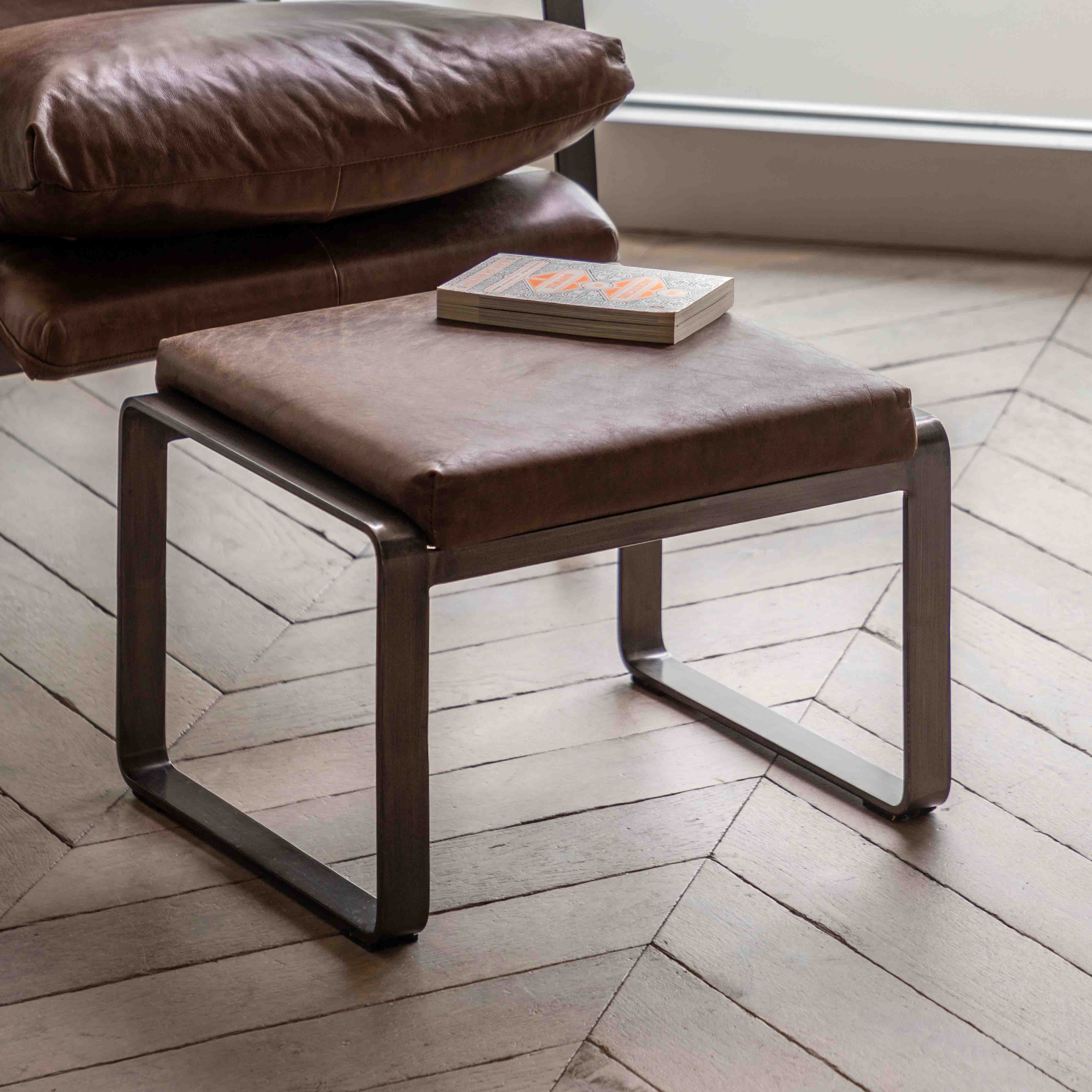 Fabaro Footstool Brown Leather by Gallery Living | Style Our Home