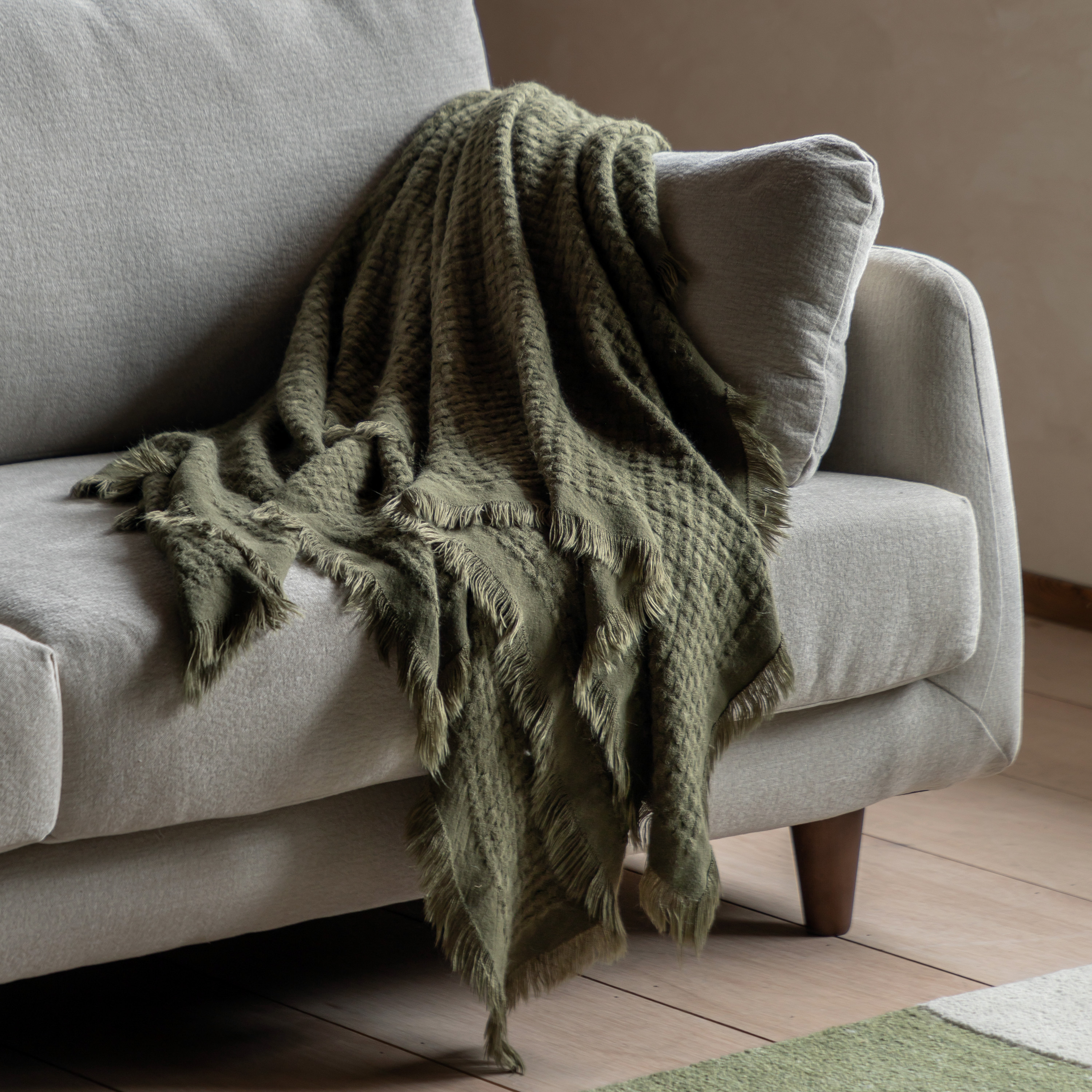 Softano Touch Waffle Throw Olive by Gallary Living | Style Our Home