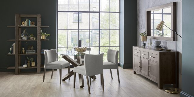 Turin Dark Oak Upholstered Pebble Grey Dining Chair (a pair) - Style Our Home
