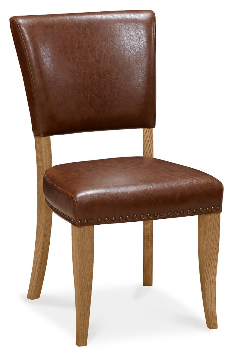 Belgrave Rustic Oak Uph Chair - Rustic Tan Faux Leather (Pair) by Bentley Designs | Style Our Home