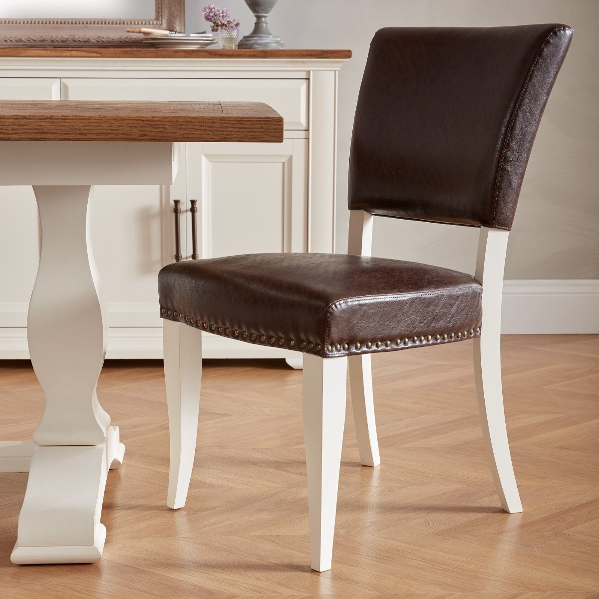 Belgrave Ivory Uph Chair - Espresso Faux Leather (Pair) by Bentley Designs | Style Our Home
