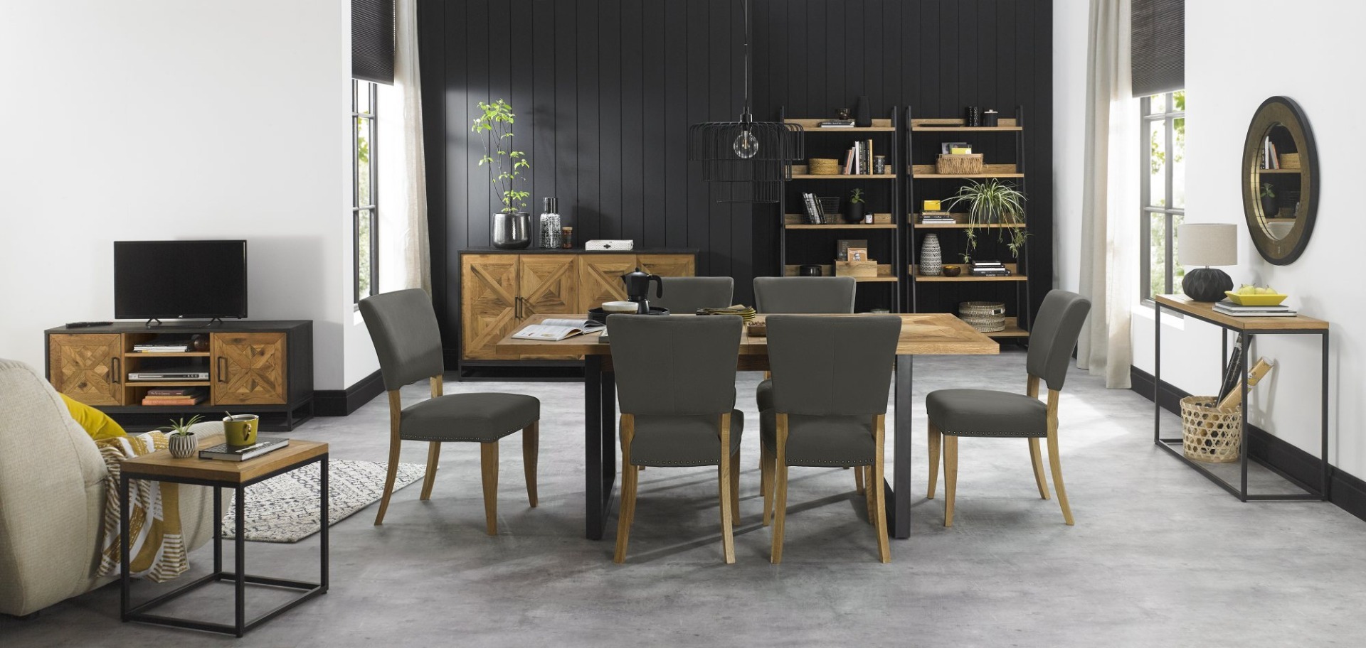 Marque Rustic Oak Upholstered Chair - Dark Grey Fabric (Pair) - Style Our Home