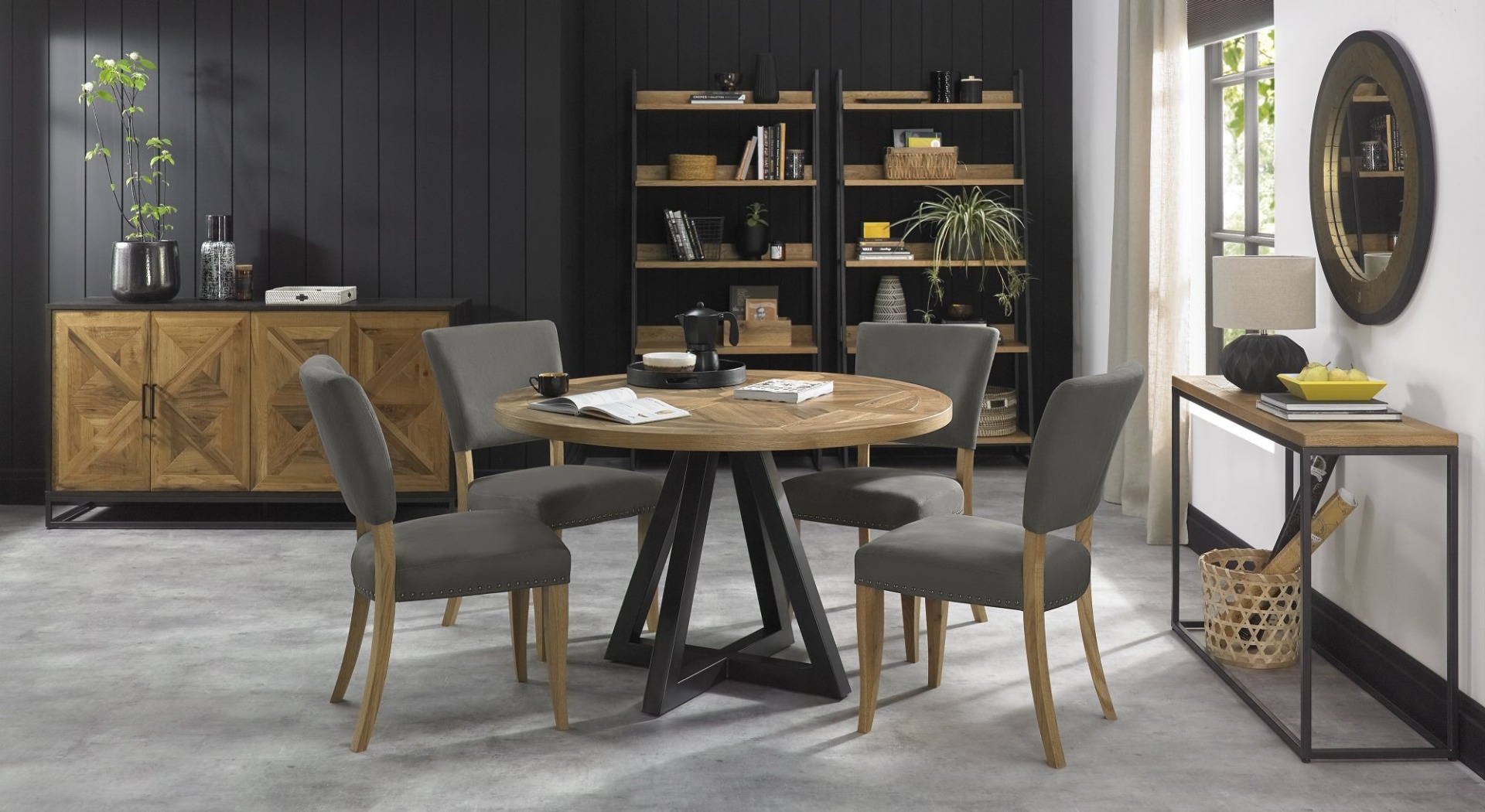 Marque Rustic Oak Upholstered Chair - Dark Grey Fabric (Pair) - Style Our Home