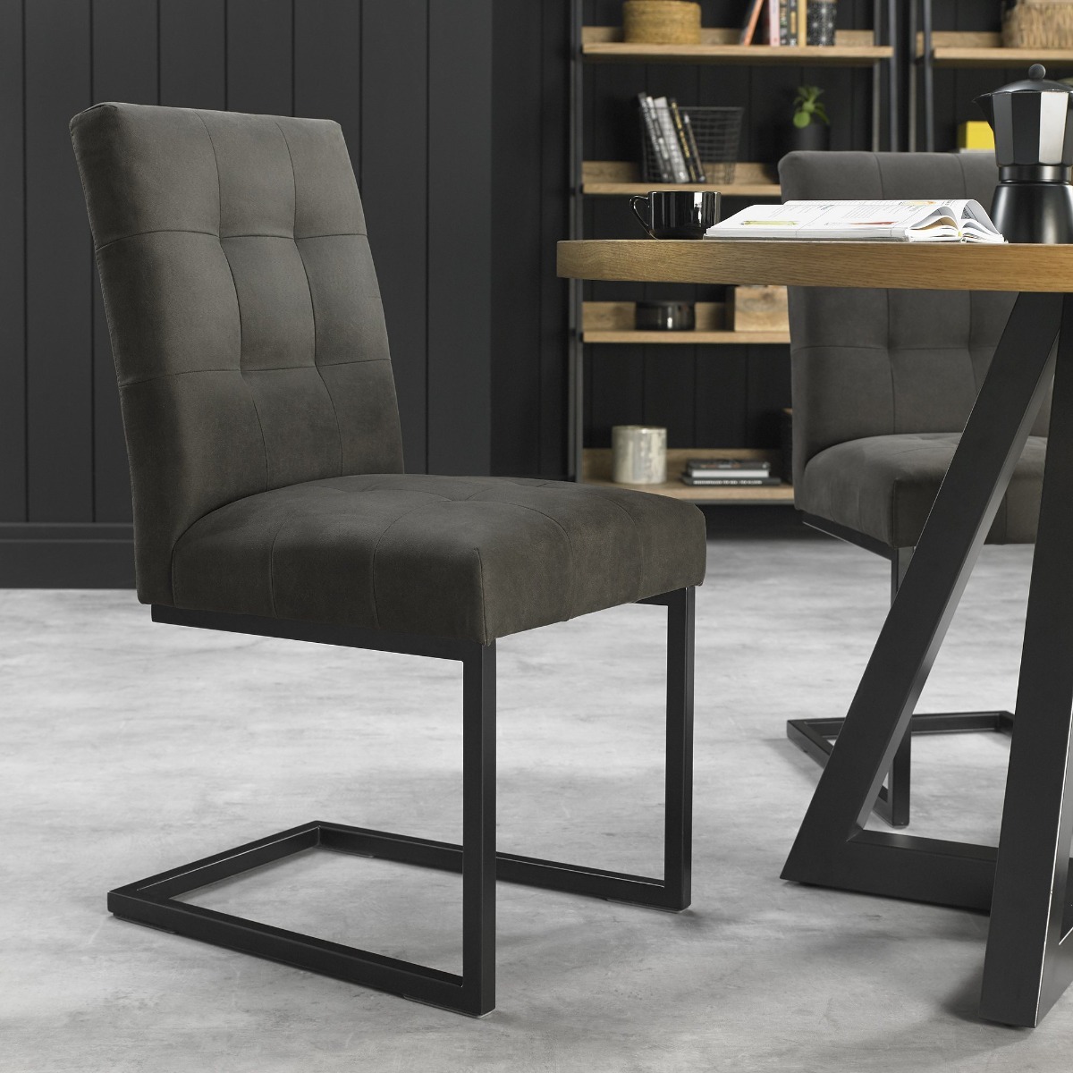 Marque Upholstered Cantilever Chair - Dark Grey Fabric (Pair) - Style Our Home