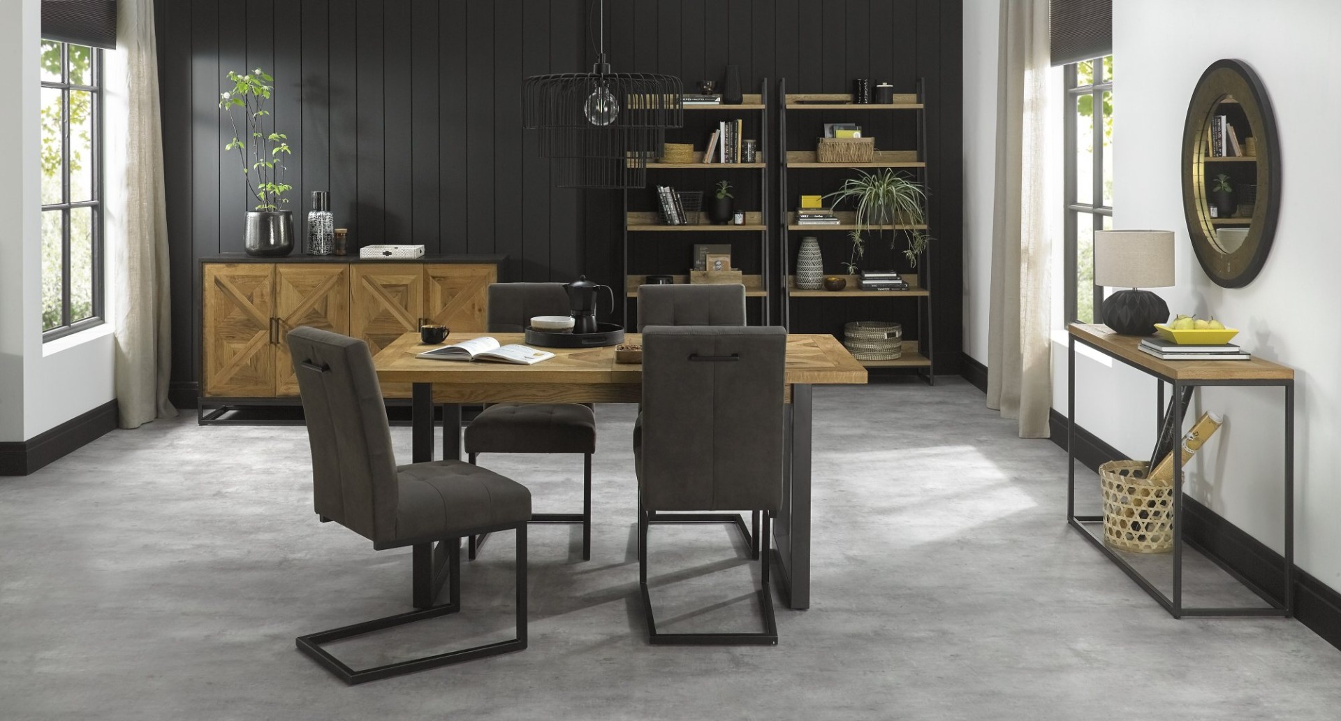 Marque Upholstered Cantilever Chair - Dark Grey Fabric (Pair) - Style Our Home