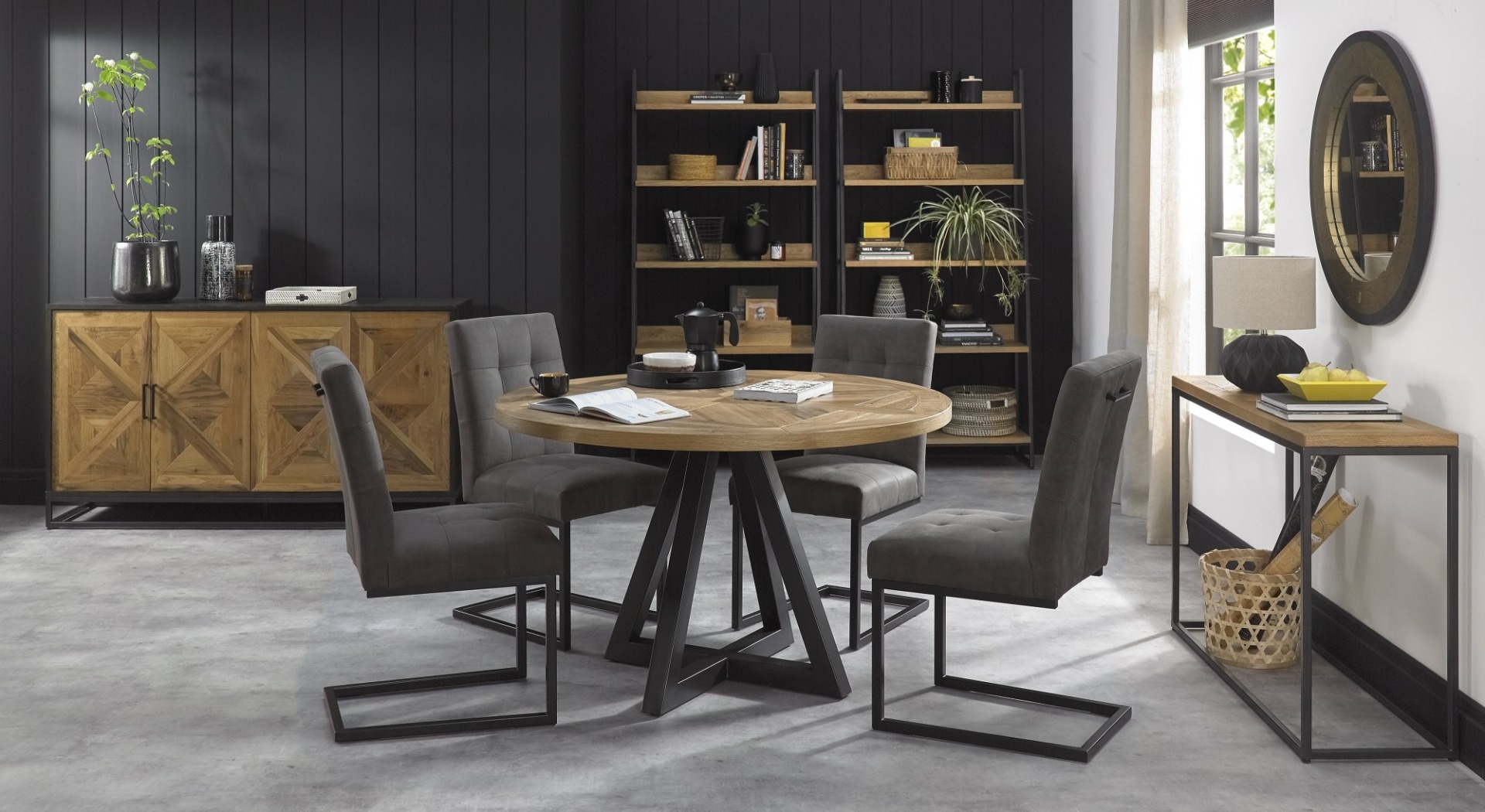 Marque Upholstered Cantilever Chair - Dark Grey Fabric (Pair) - Style Our Home