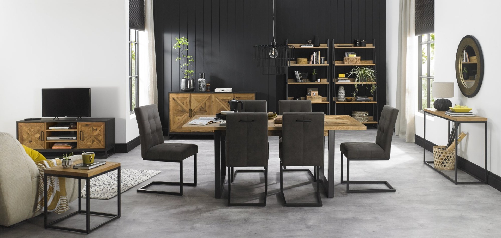 Marque Upholstered Cantilever Chair - Dark Grey Fabric (Pair) - Style Our Home