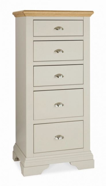 Hampstead Soft Grey & Pale Oak 5 Drawer Tall Chest - Style Our Home