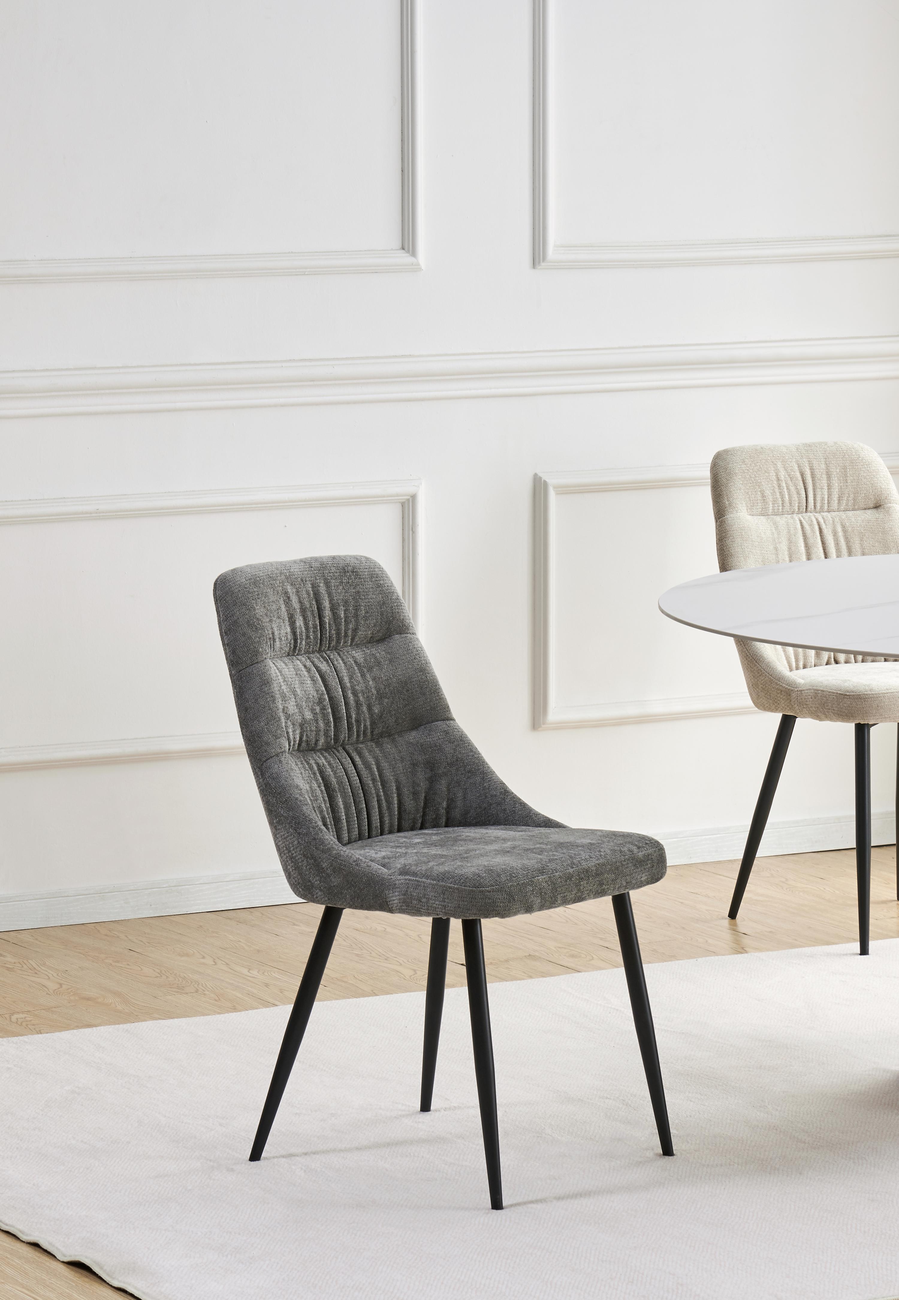 Aurelmore Grey Chenille Fabric Dining Chair with Black Metal Legs (2pk) by Shankar | Style Our Home