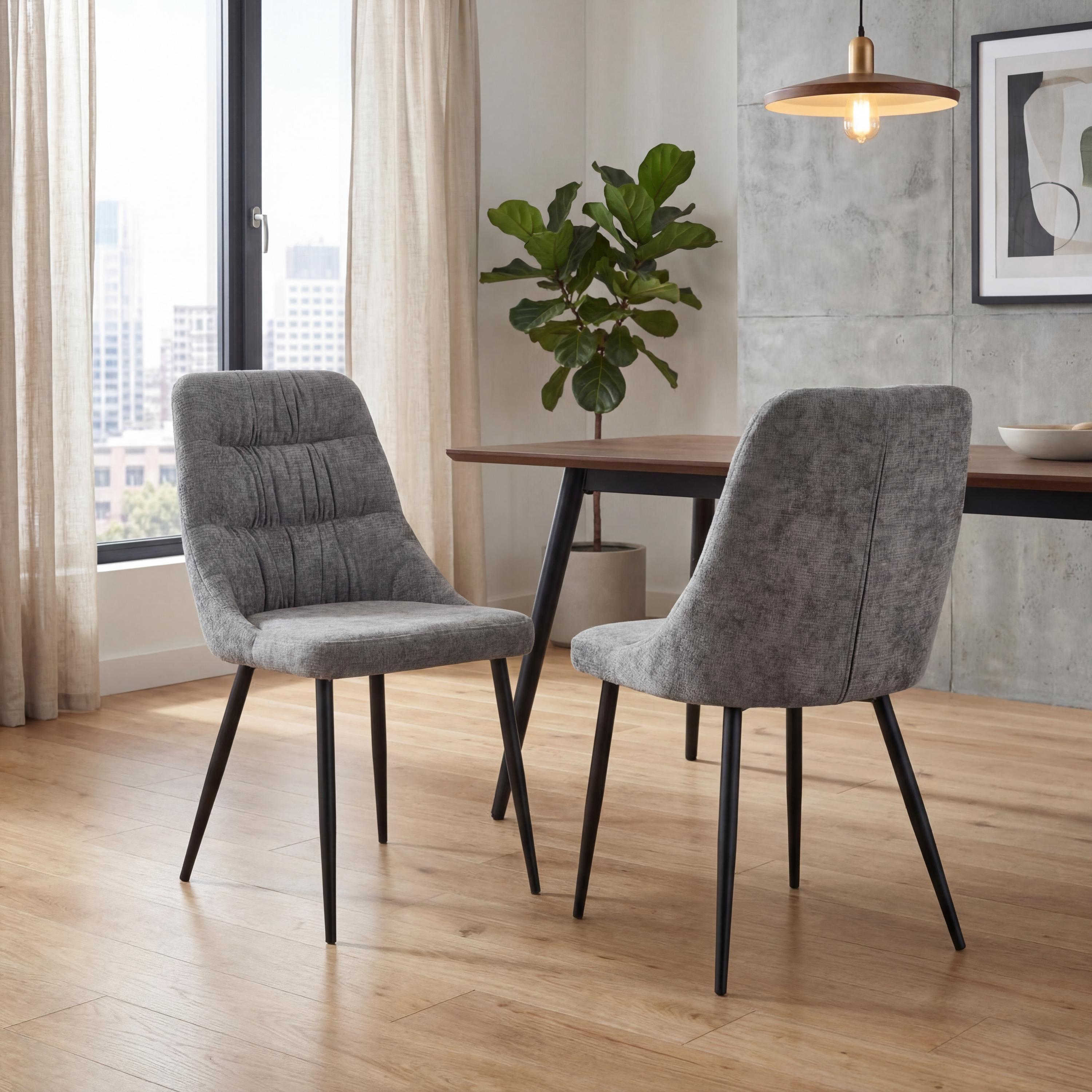 Aurelmore Grey Chenille Fabric Dining Chair with Black Metal Legs (2pk) by Shankar | Style Our Home