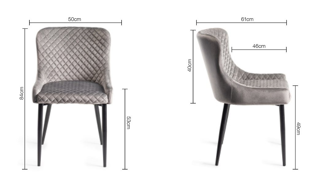 Upholstered Grey Velvet Diamond Chair with Black Frame (Pair)