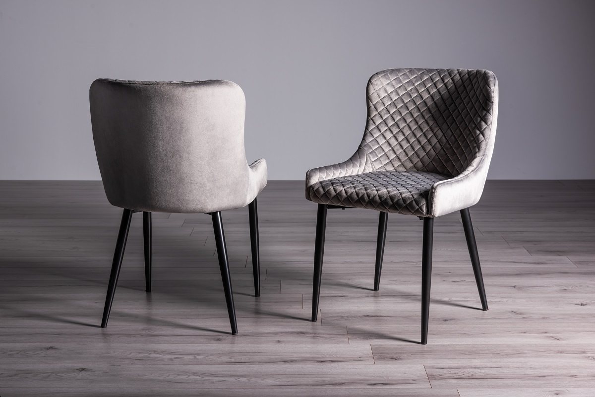 Upholstered Grey Velvet Diamond Chair with Black Frame (Pair)