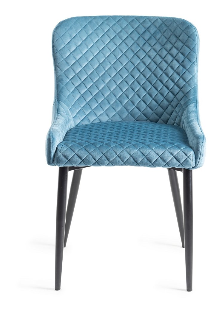 Upholstered Blue Velvet Diamond Chair with Black Frame (Pair)